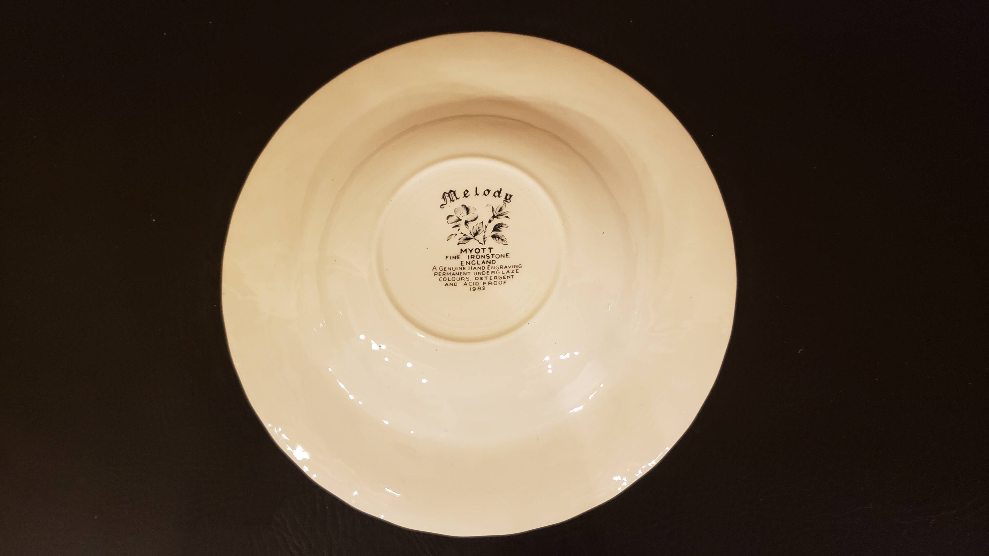 4 Melody Myott Ironstone soup plates 1982