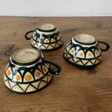 Set of 3 Breton earthenware cups & saucers