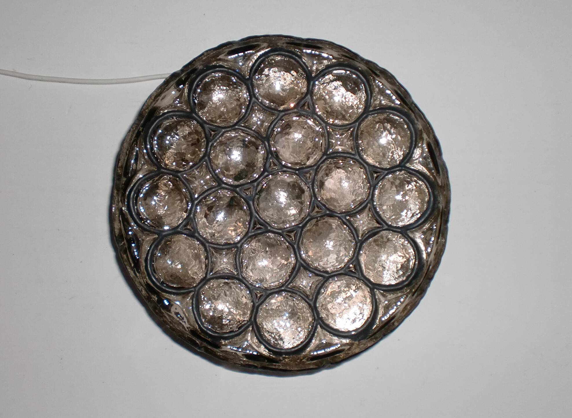 Round iron-ring glass ceiling lamp by Limburg Glashütte 1960s Germany