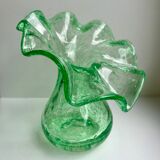 Biot bubbled glass corolla vase signed Riom vert years 60-70
