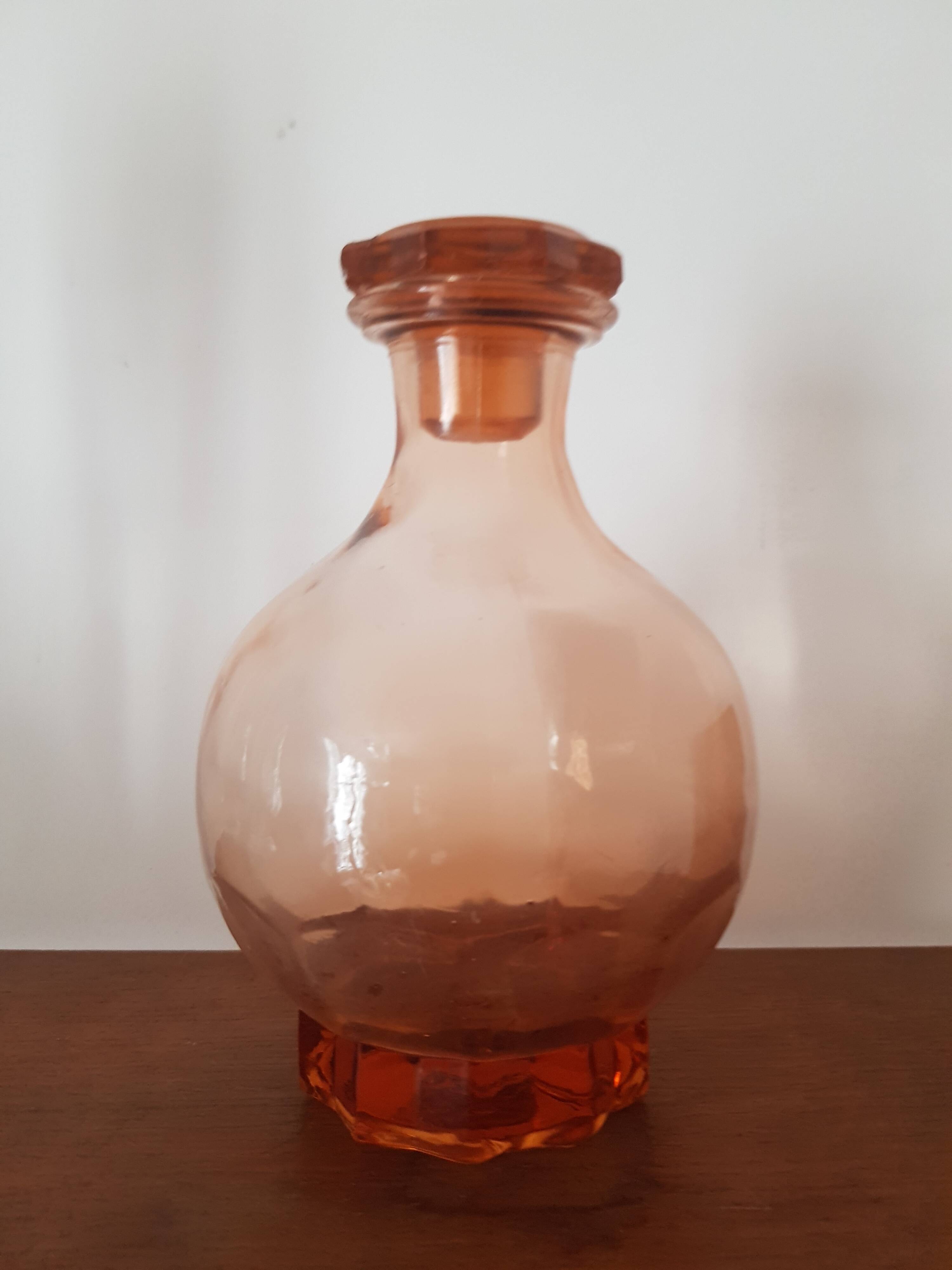 Vintage pink glass liqueur carafe