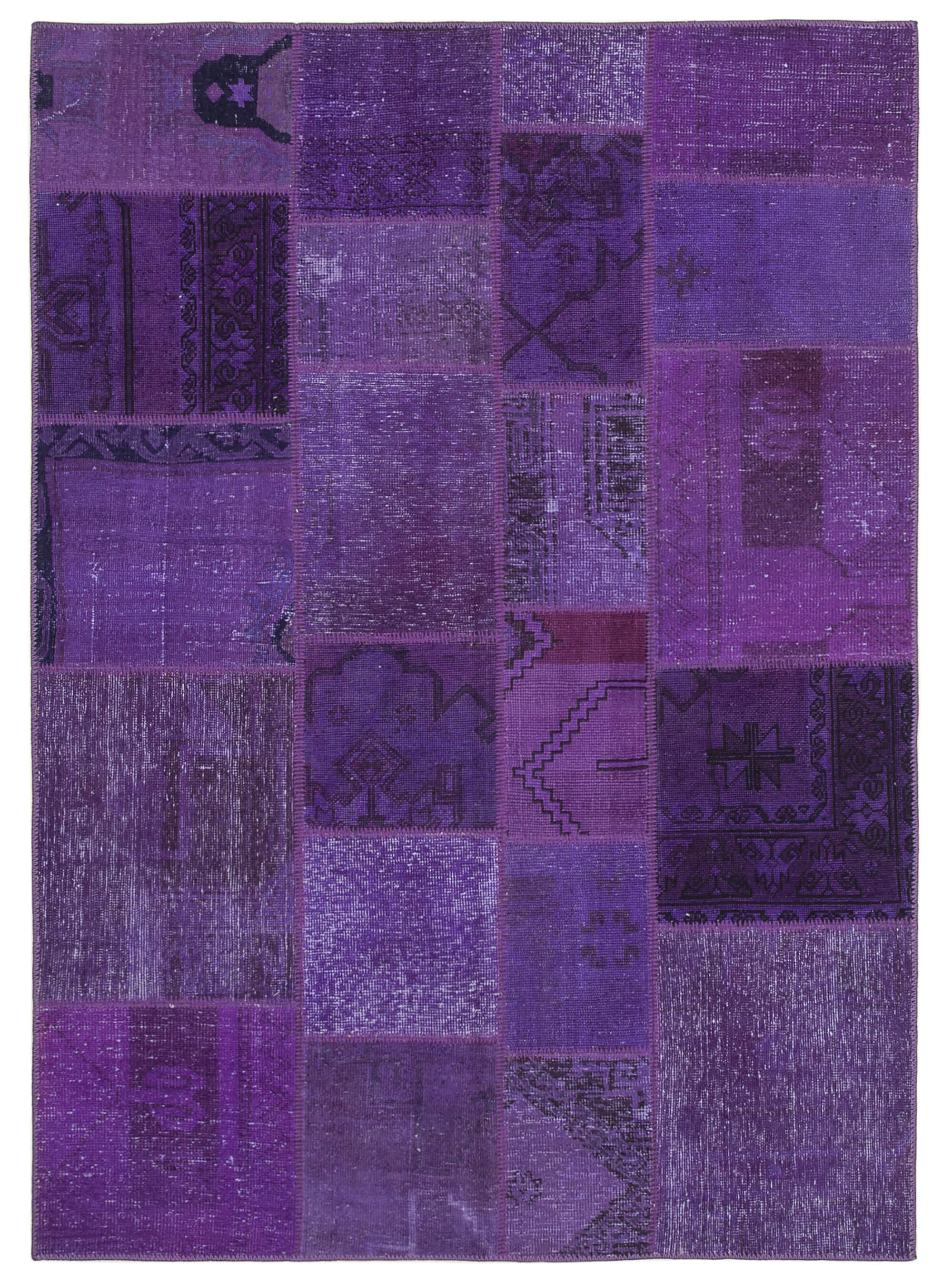Hand-knotted turkish vintage 171 cm x 239 cm purple patchwork carpet