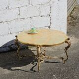 French Vintage Onyx Marble Bronze Coffee Table Style Louis XV 60s