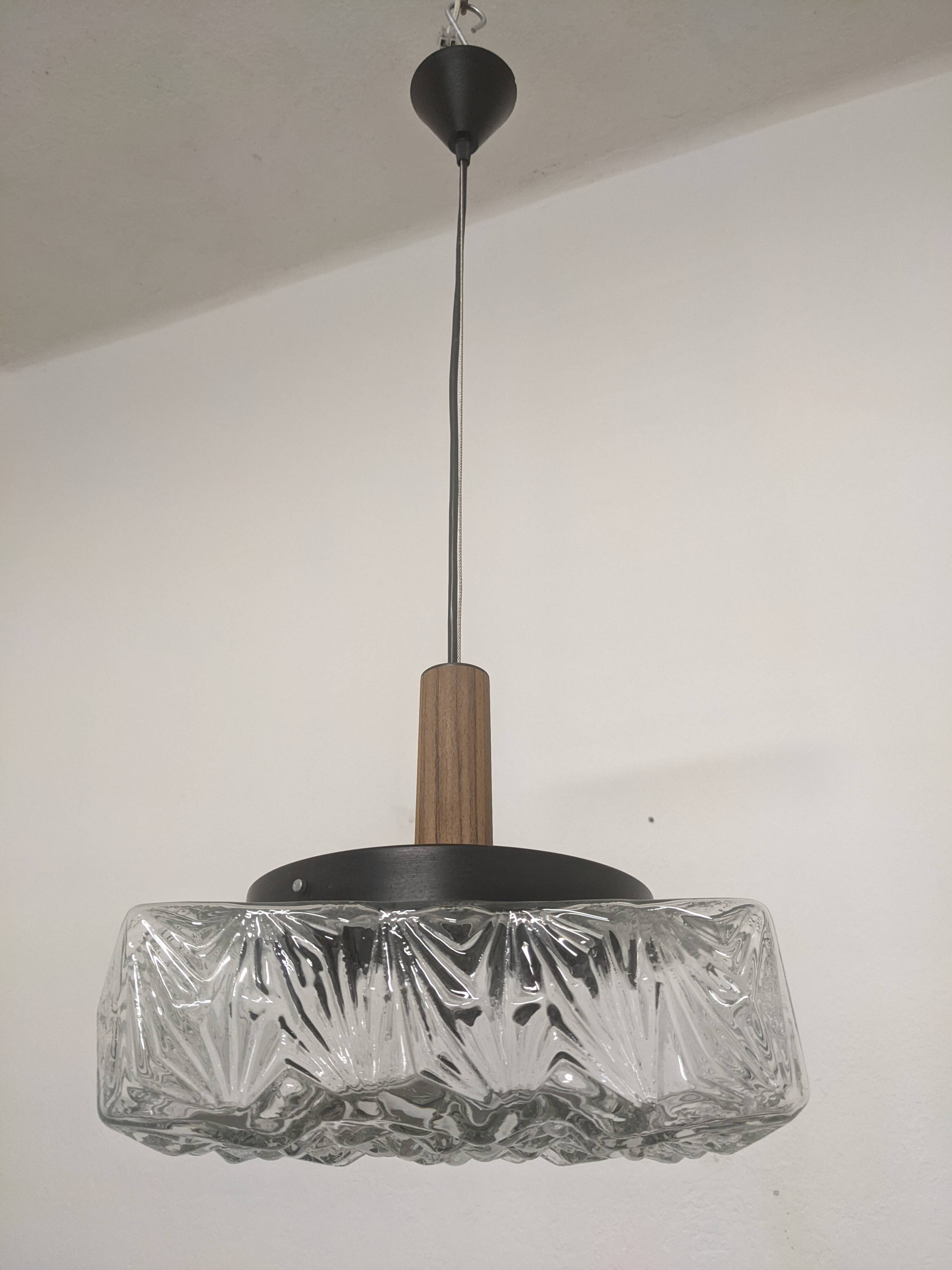 Square glass pendant light by Limburg, Germany circa 1970