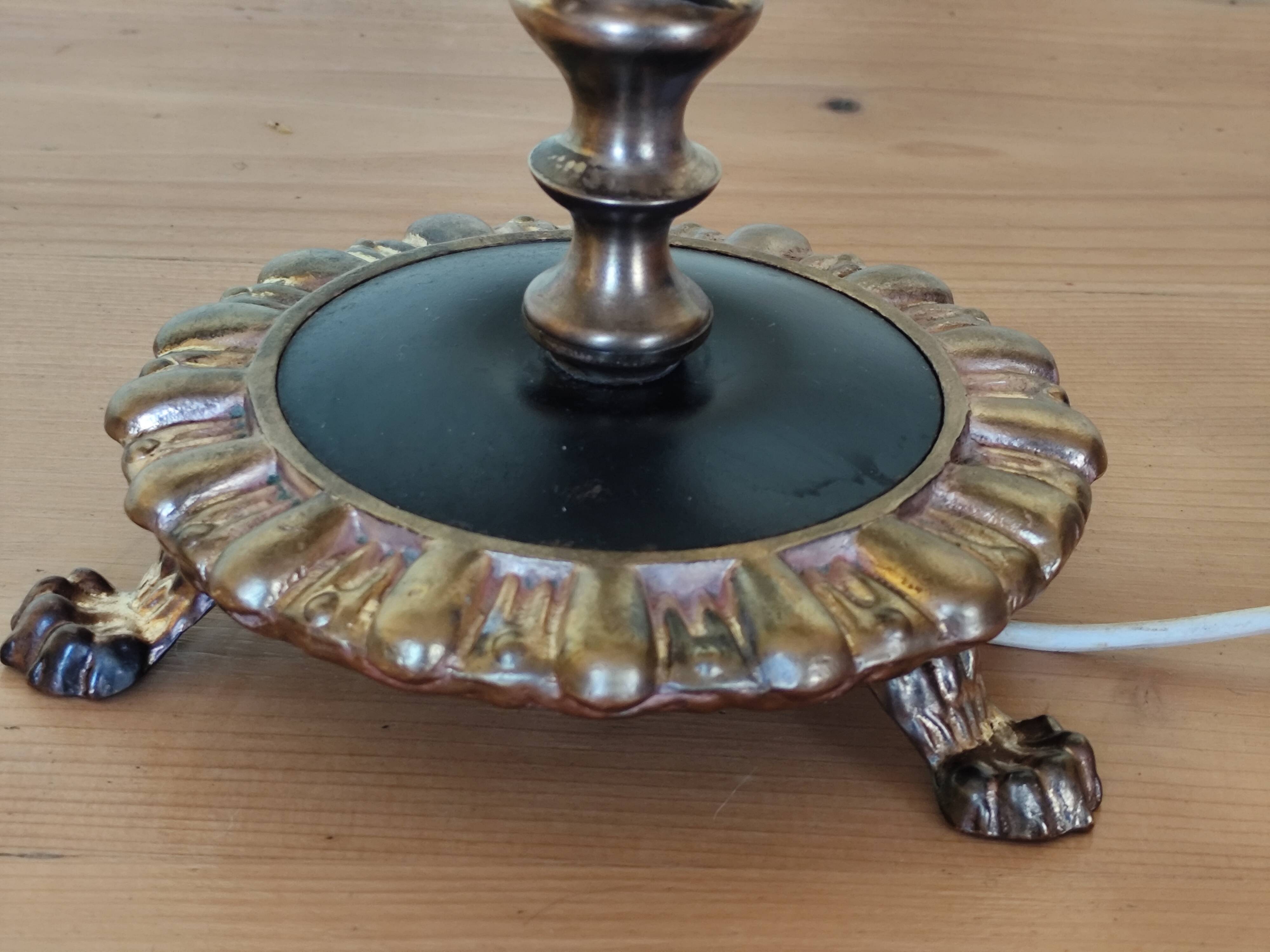three-light candelabra lamp in metal and gilded brass, bouillotte lamp