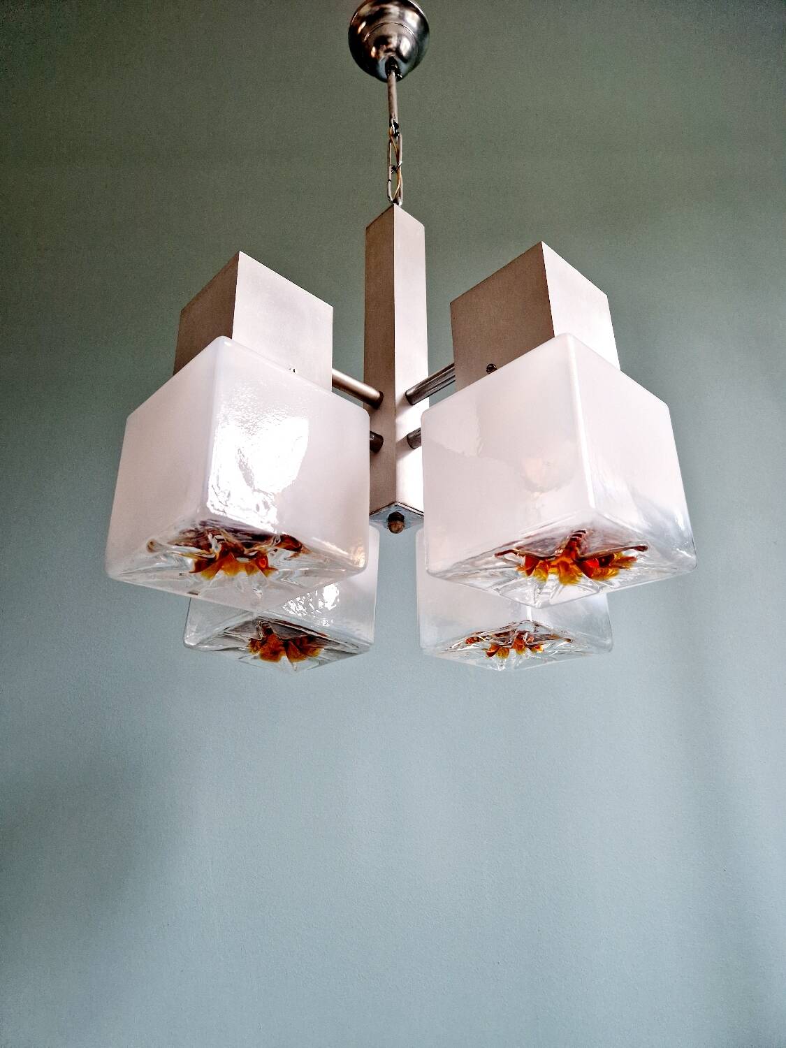 Mazzega cubic chandelier, Space Age style, 70s