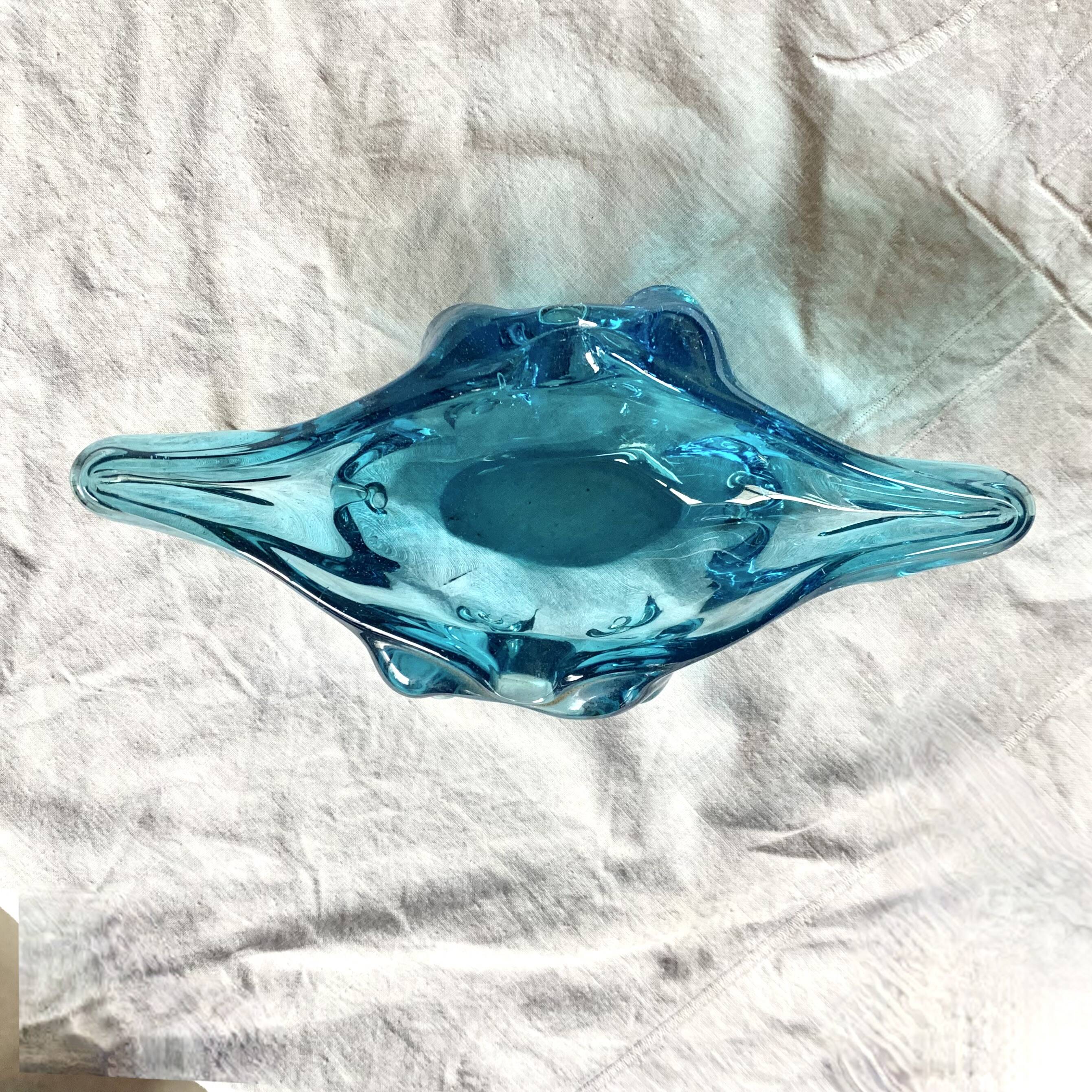 Vintage blue blown glass ashtray