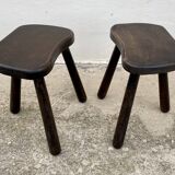 Pair of vintage stained wood tripod stools from the 1970s