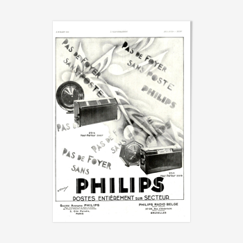 Affiche vintage années 30 Radio TSF Philips