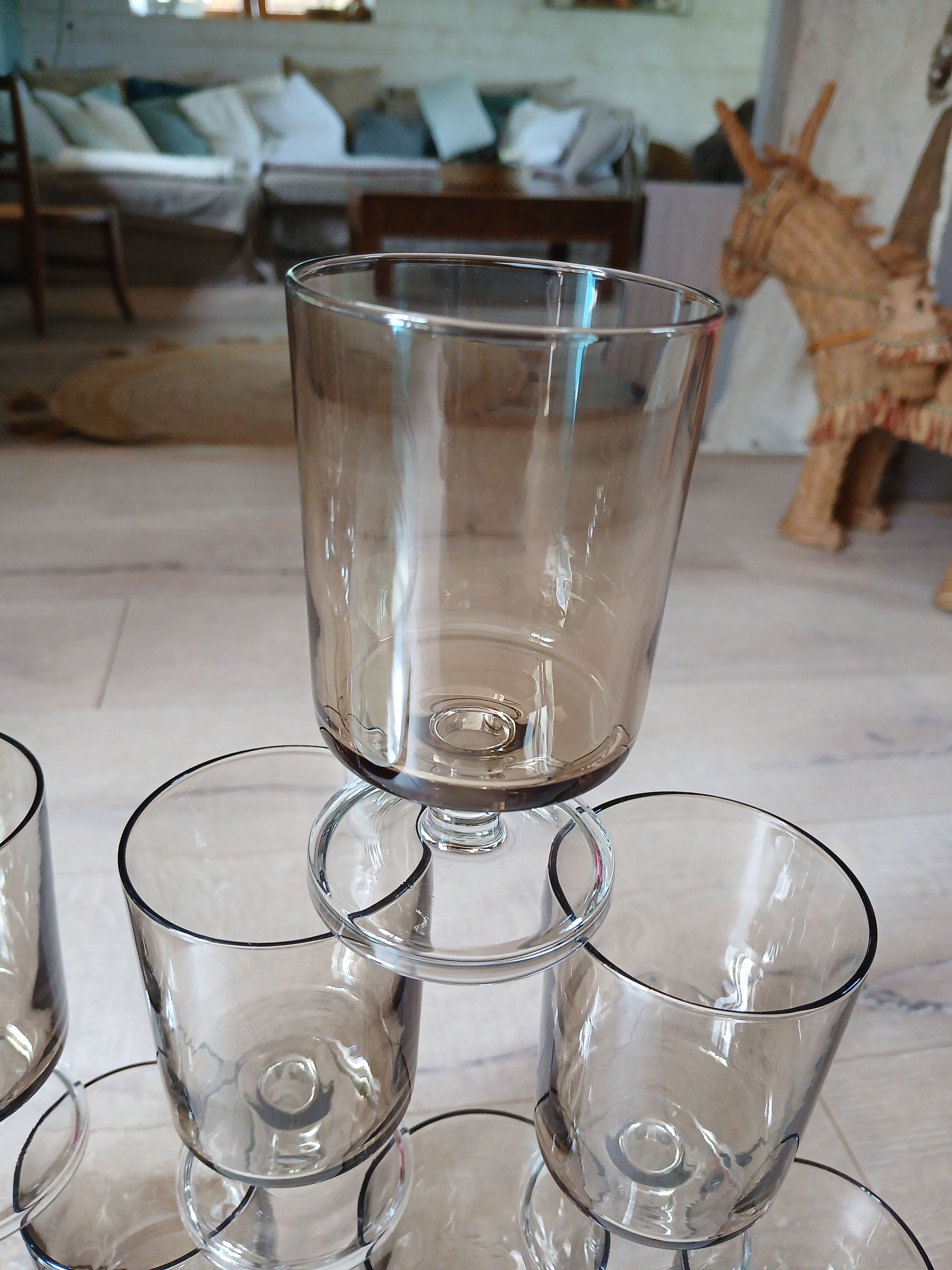 17 vintage stemmed glasses in smoked glass