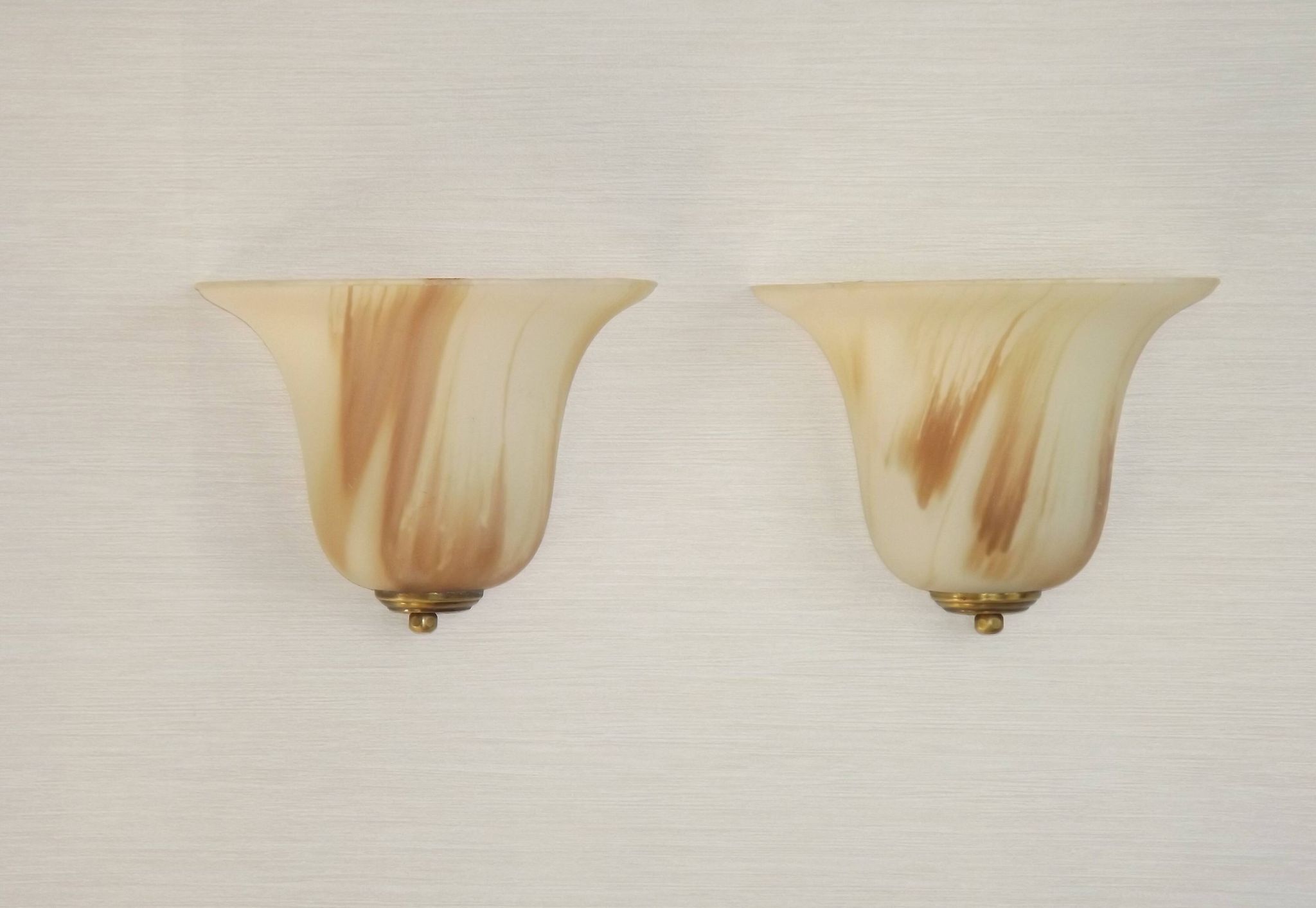 Vintage Pair Marinha Grande Swirl Art Glass Wall Sconces Made in Portugal