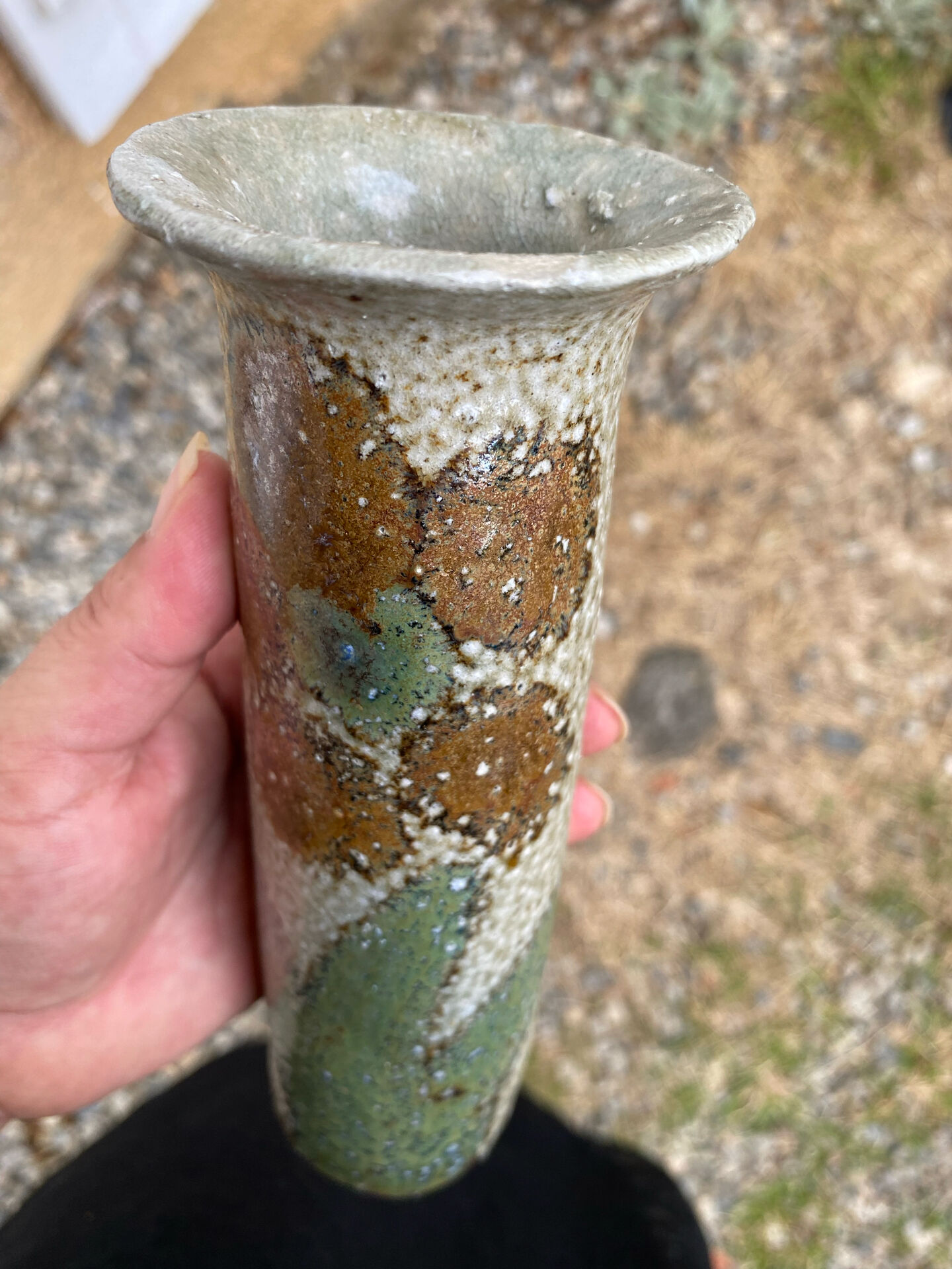 Small cylindrical stoneware vase – Jean-Claude Monange (1970s)
