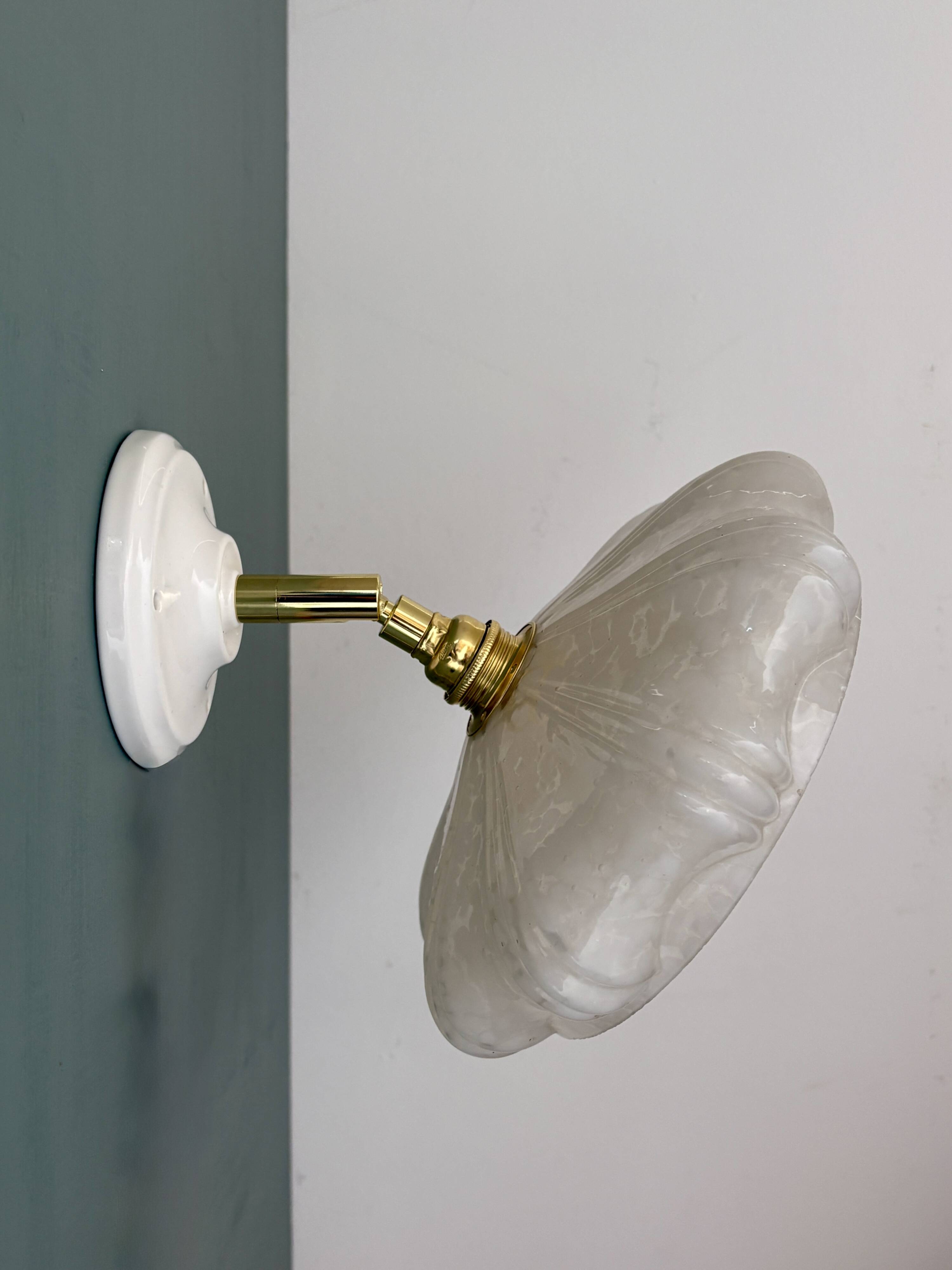 Vintage art deco wall lamp with white Clichy glass shade