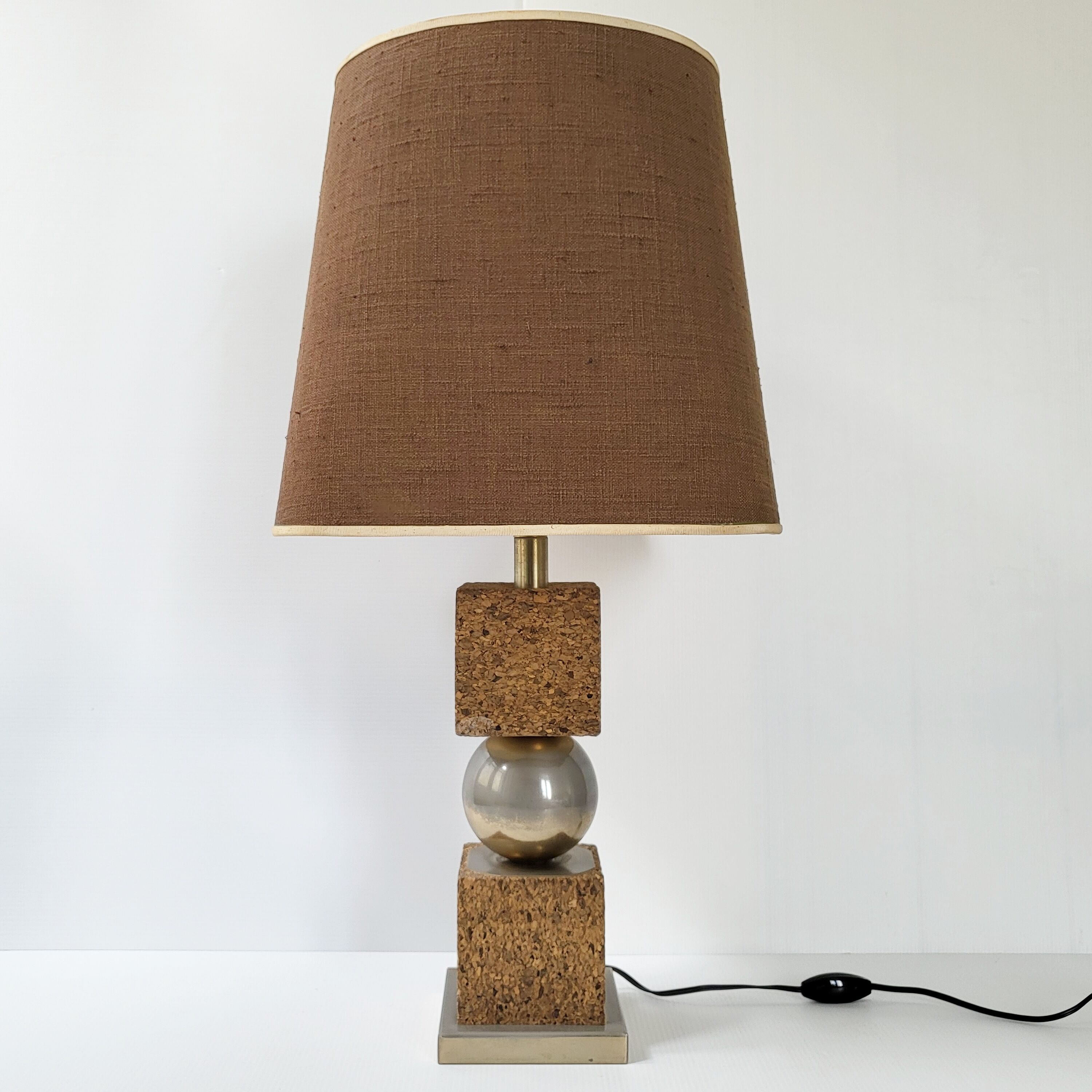 Vintage 1970 lamp in cork & metal