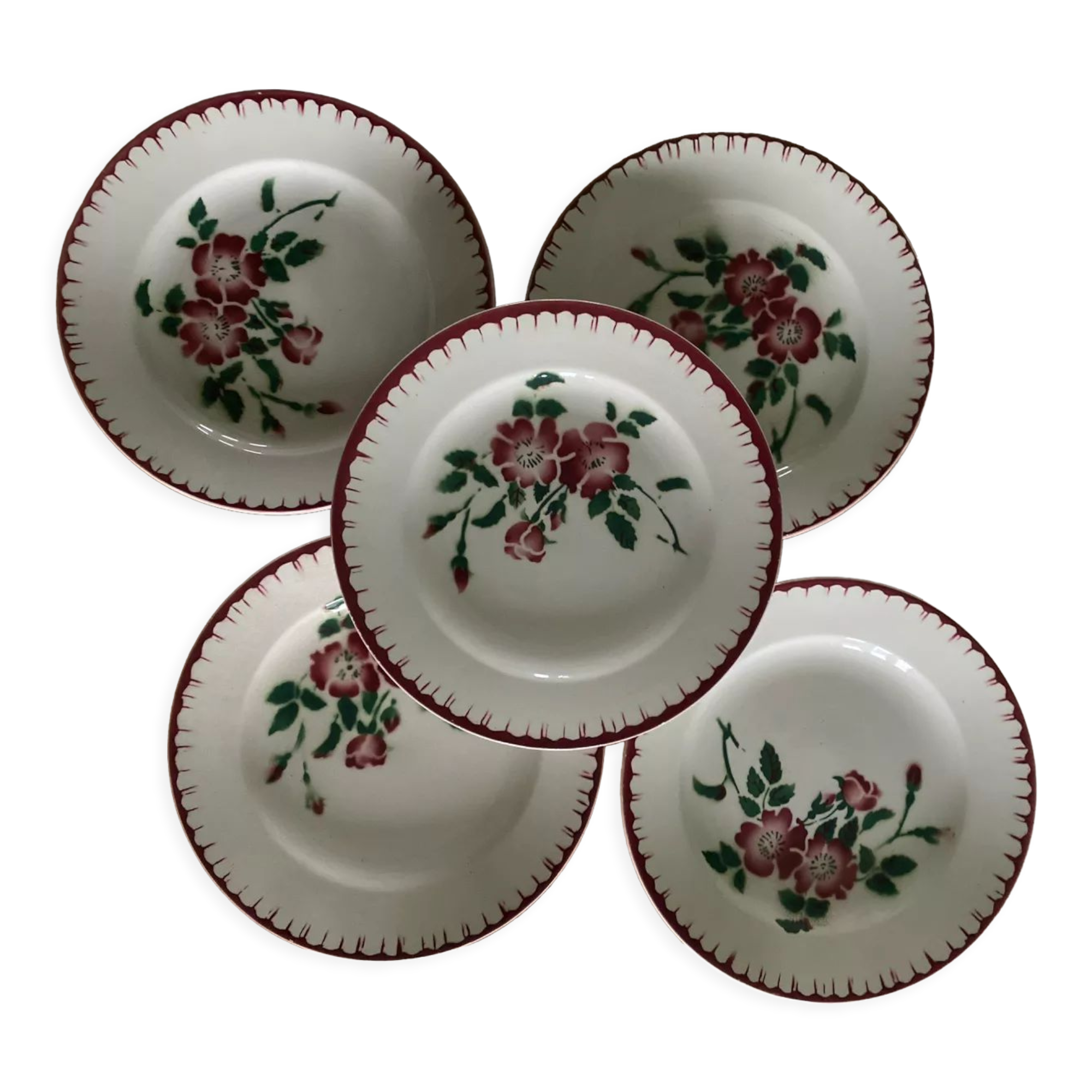 Set of 5 old flat plates Epernay Sarreguemines Digoin