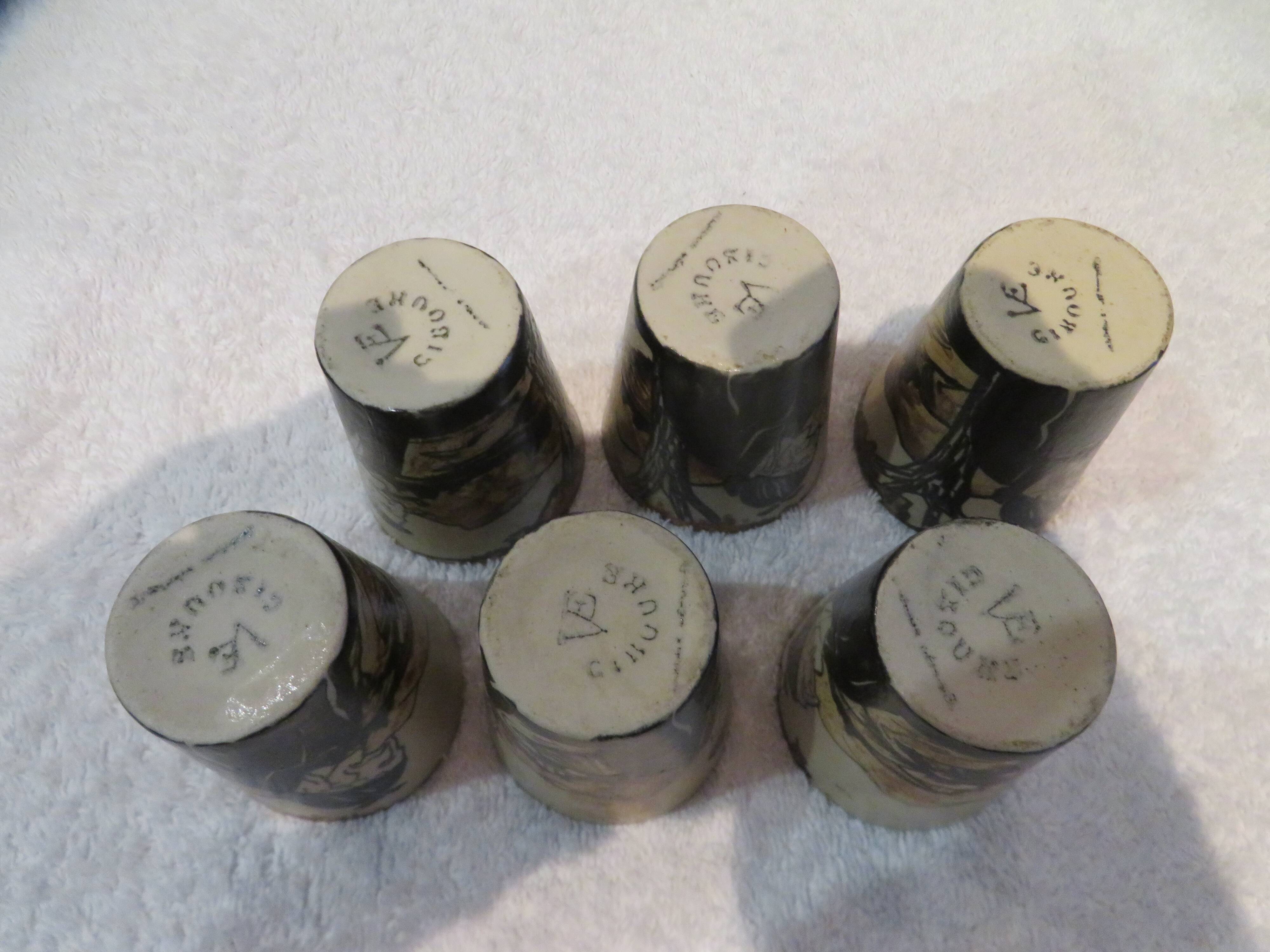 6 Ciboure stoneware liqueur goblets, Vilotte period, 6cl, h 5.8cm