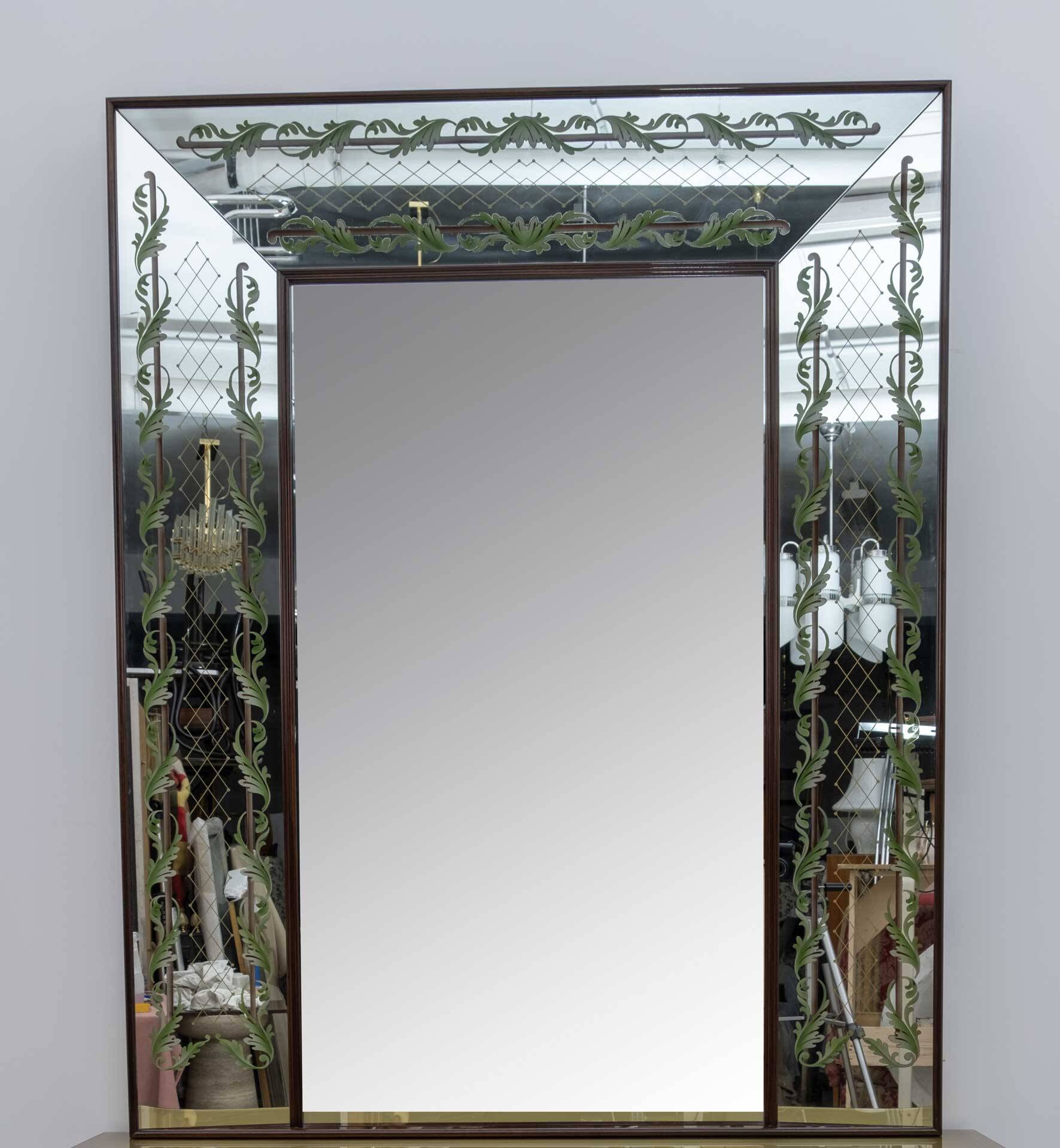 Luigi Brusotti Mid-Century Modern Italian Decorated Mirror, 1940s