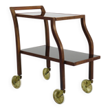 Oswald Haerdtl Curved Walnut & Glass Bar Cart, Serving Trolley, 1950s