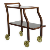 Oswald Haerdtl Curved Walnut & Glass Bar Cart, Serving Trolley, 1950s