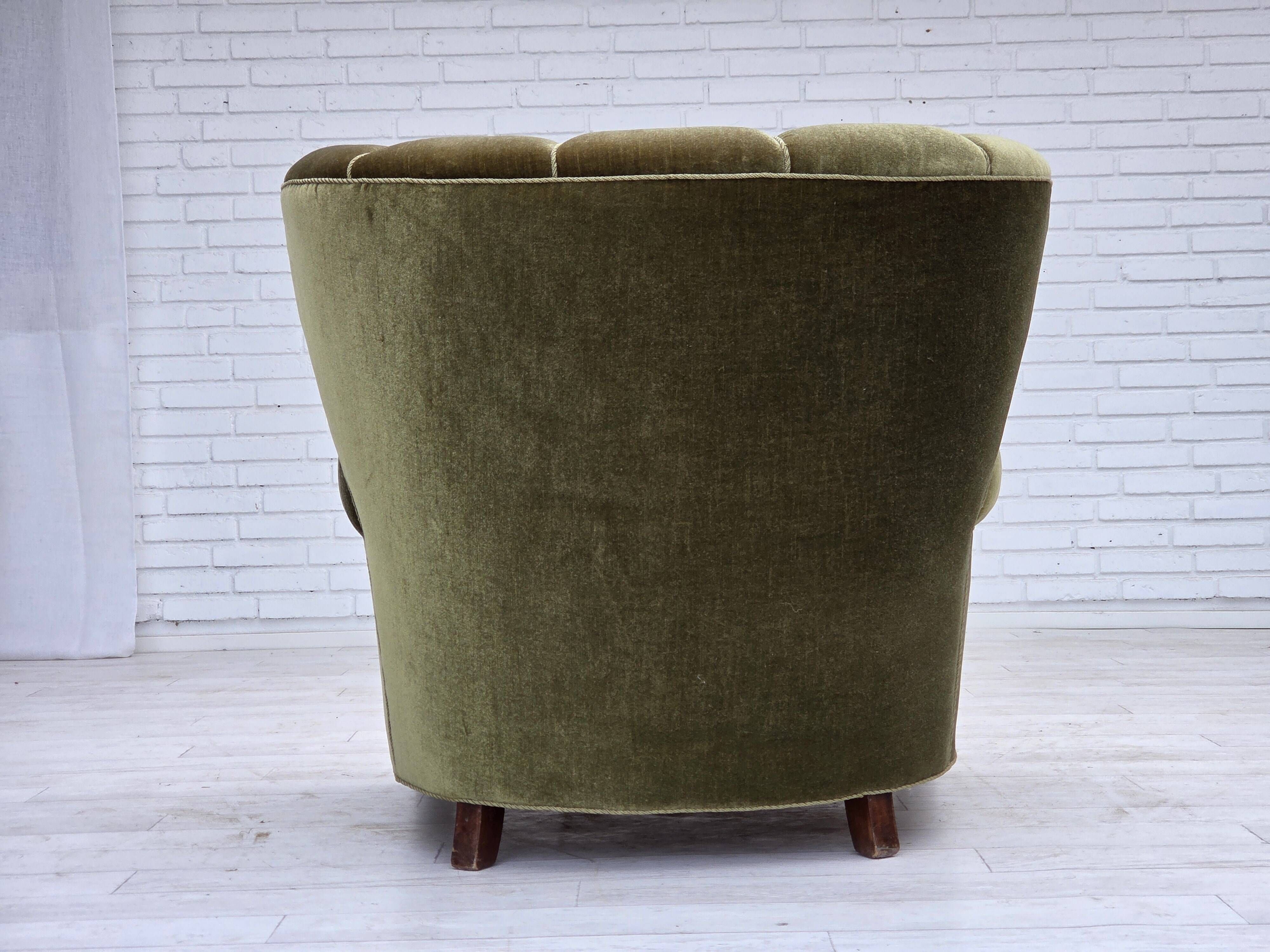 1960s, Danish relax armchair, green furniture velour, original condition.