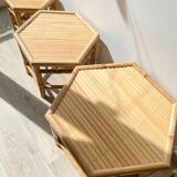 3 Vintage Bamboo Hexagonal Nesting Coffee Tables, 1970s