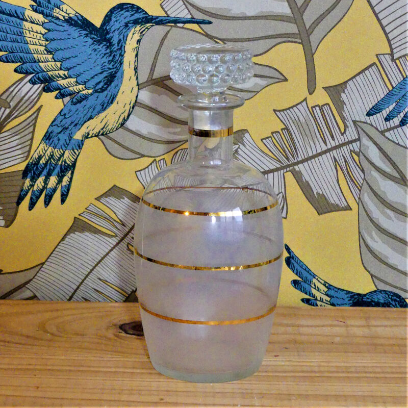 Digestive service in sandblasted glass - carafe and old glasses 50s