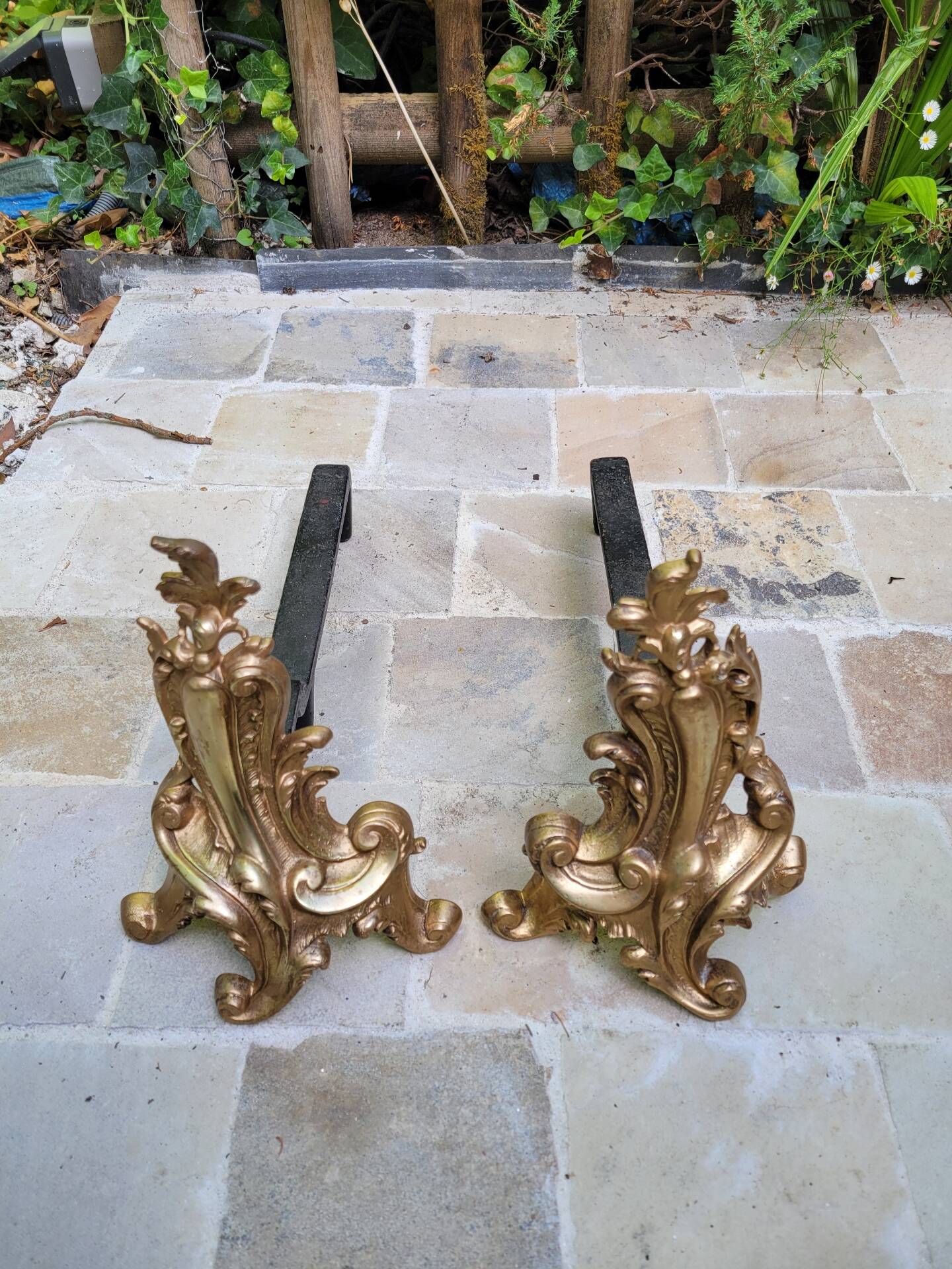 Pair of gilded bronze andirons Louis XV