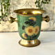 Vintage brass and green enamel cloisonné champagne cooler with sunflow