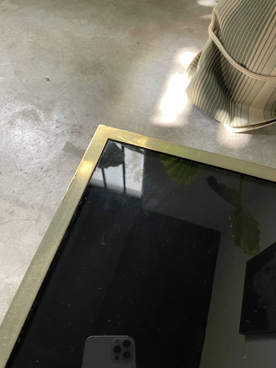 Black lacquer and brass console coffee table