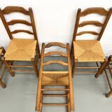 Set of 8 solid elm chairs with straw seats