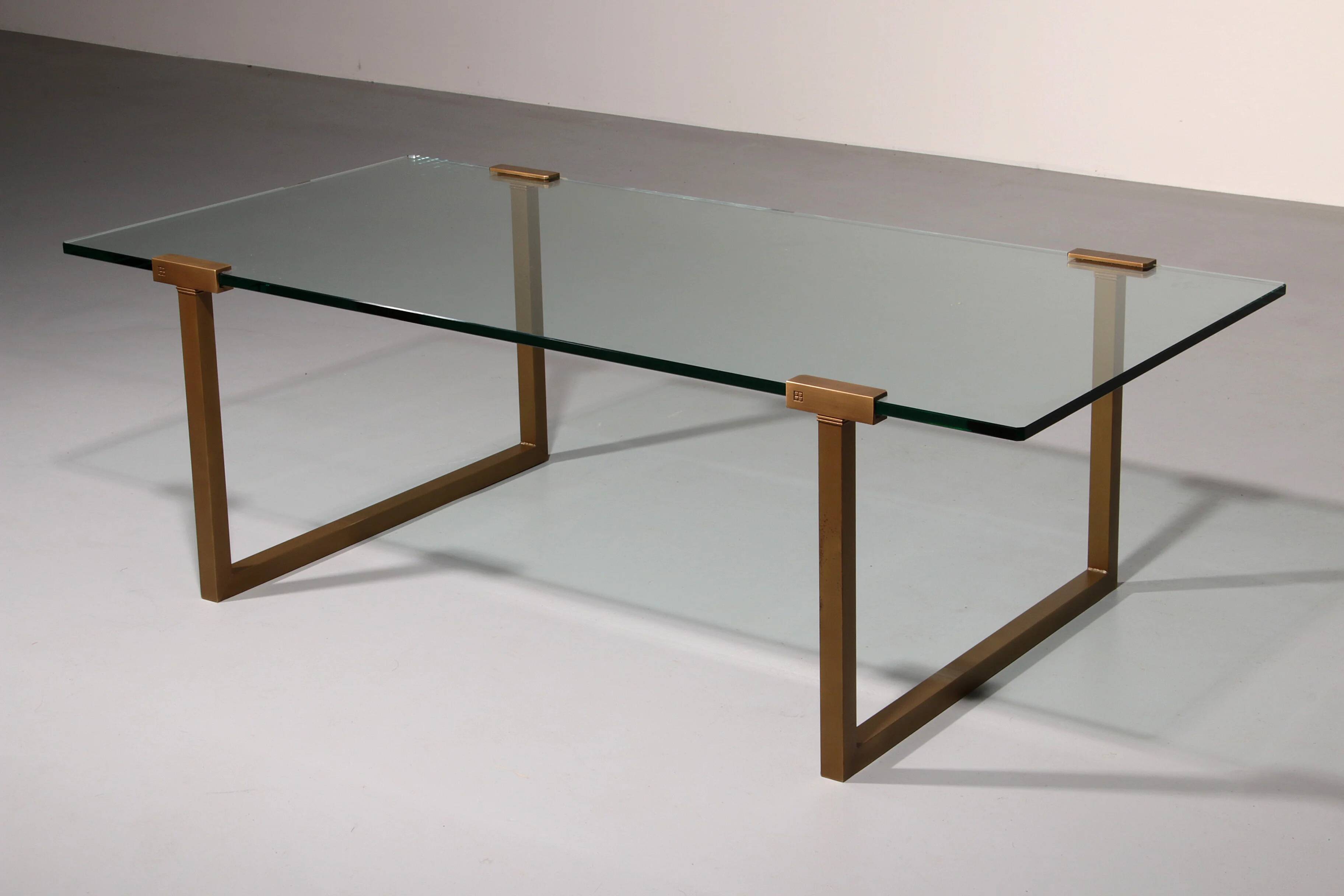 Coffee table glass and brass by Peter Ghyczy model T54 1970