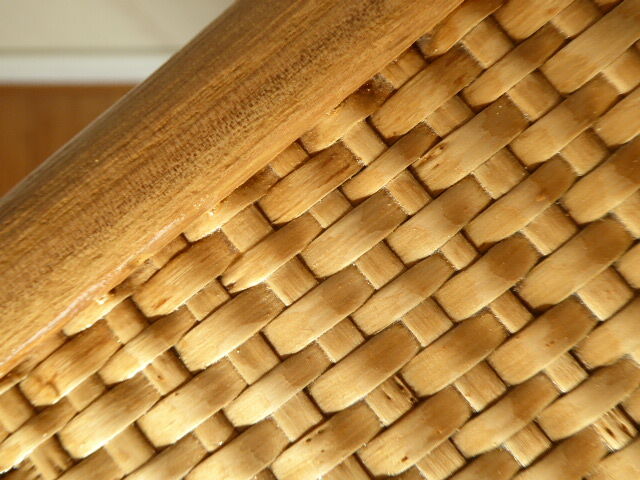 Chest of drawers vintage wood and rattan blond 4 drawers ca 1970