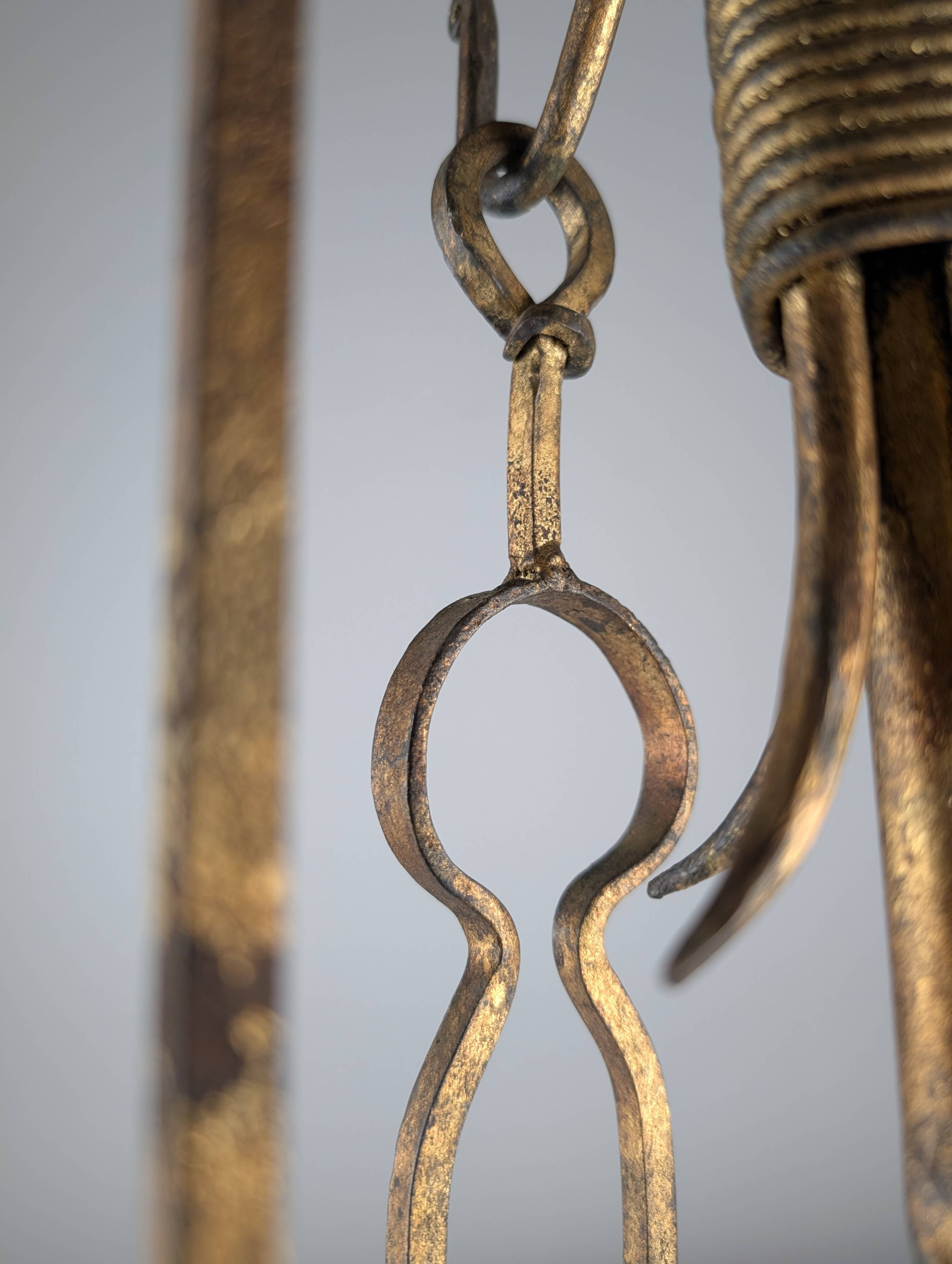 Sculptural Gilded Wrought Iron Fireplace Tool Set, 1960s