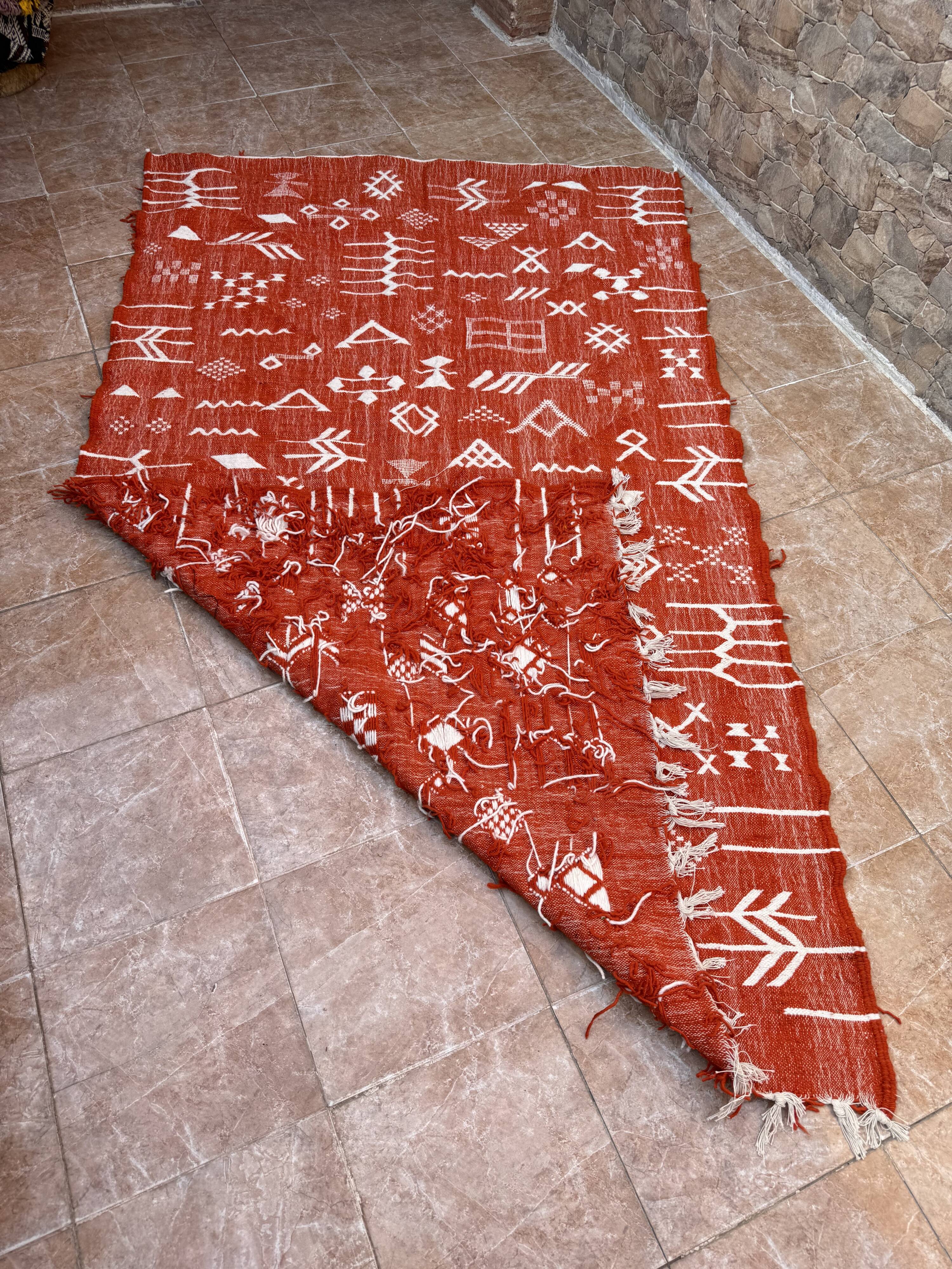 Handmade wool Berber rug – Bohemian orange Moroccan kilim