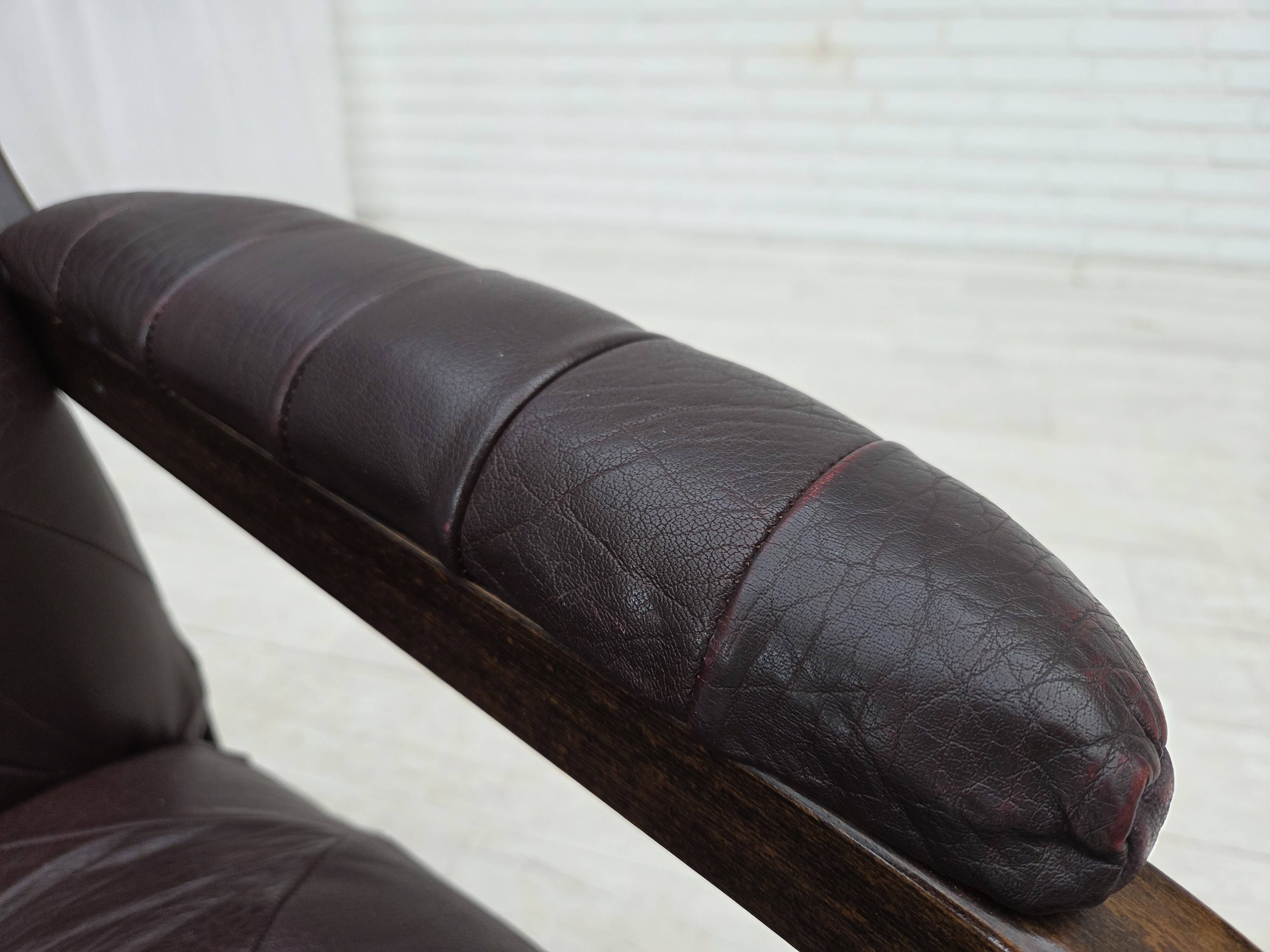 1970s, Scandinavian armchair, brown furniture leather, bent wood.