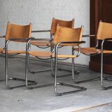 Set of 4 tubular dining chairs in Bauhaus style, in the manner of Marcel Breuer, 1970s