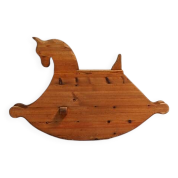 1970s Rocking Horse in Solid Pine Wood, Children’s Toy