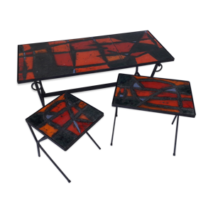 3 tables gigognes dalles de pierres