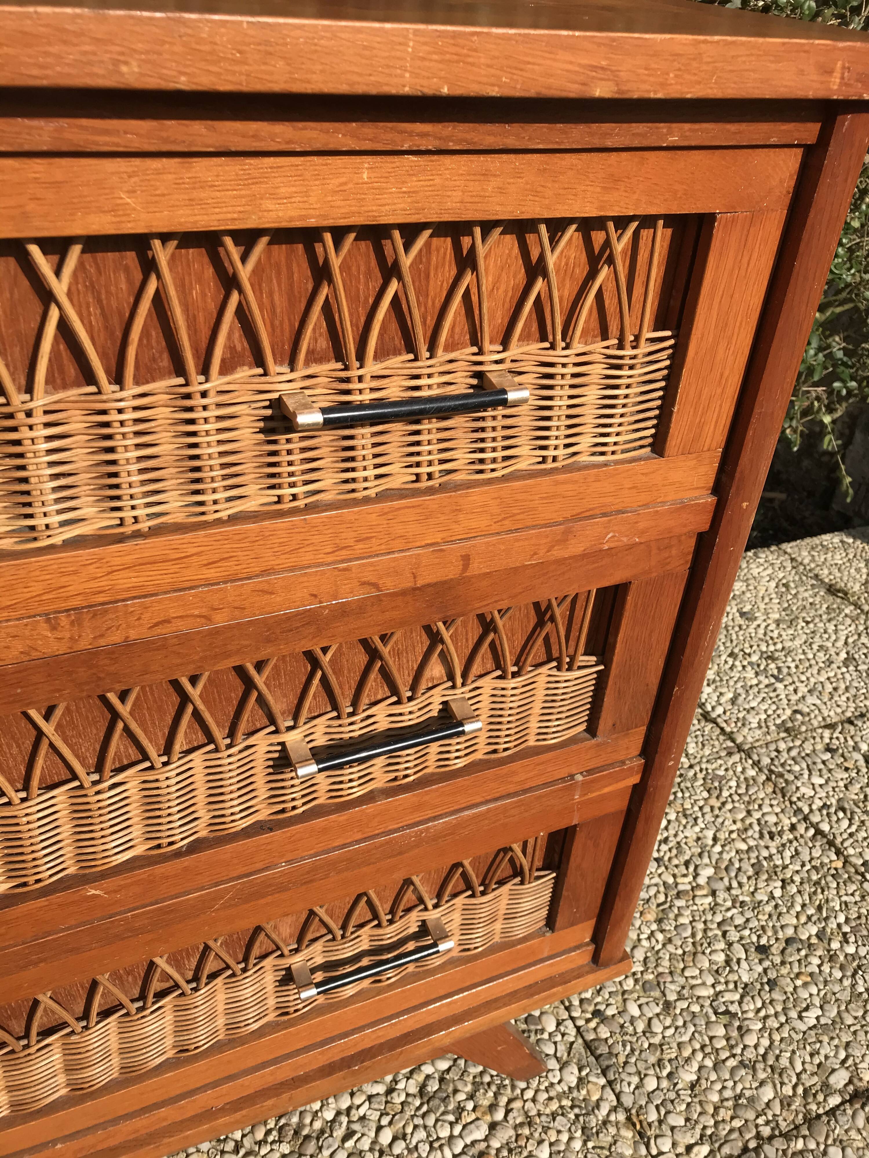 Vintage rattan chest of drawers