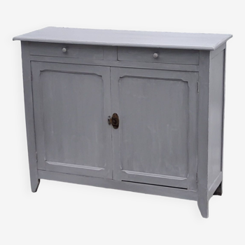 Parisian sideboard in solid oak and poplar 2 doors 2 drawers gray patina early 20th century