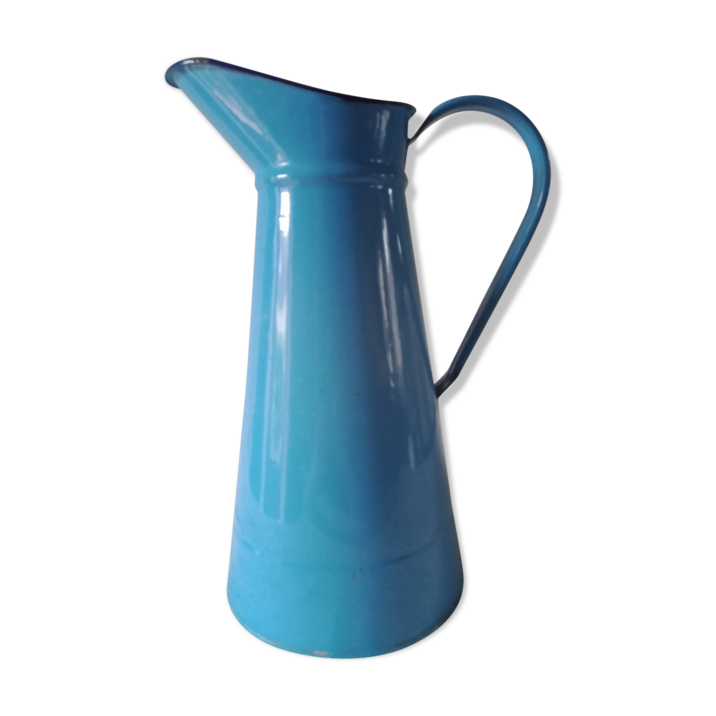 Old broc in blue enamelled sheet metal