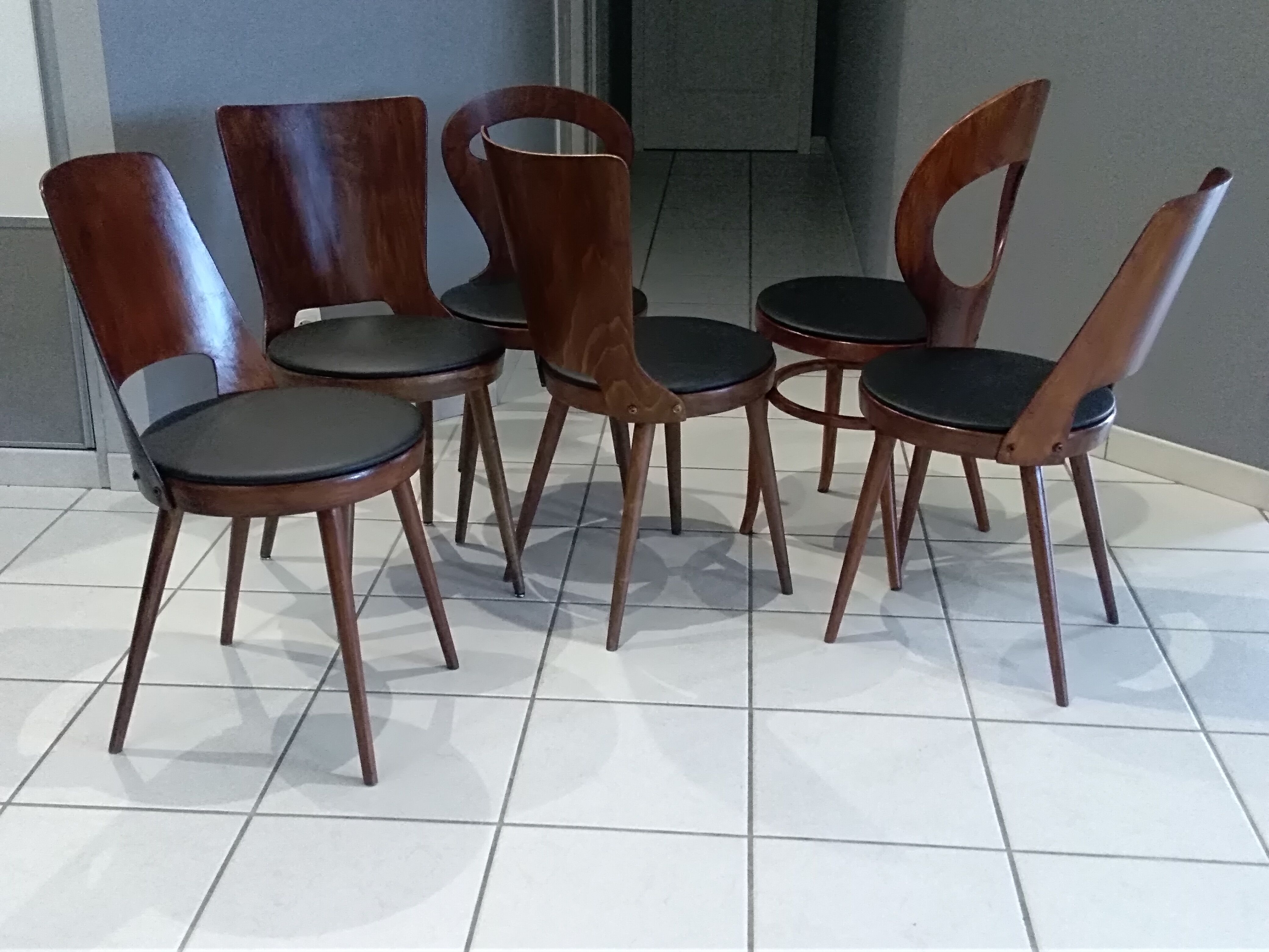 Lot 6 chairs Bistro Baumann mismatched Dove, Mondor