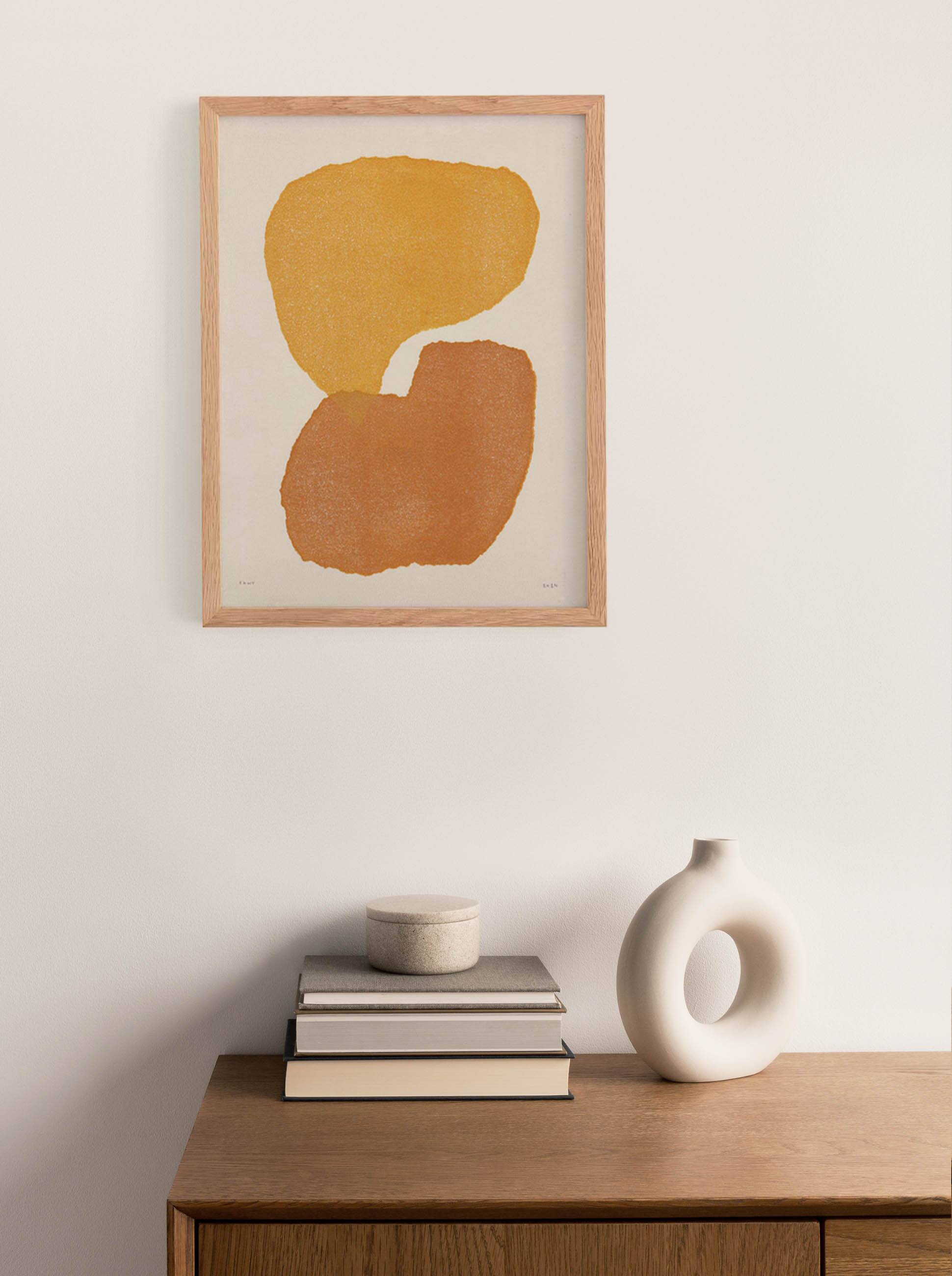 Abstract painting 30x40cm yellow and ochre signed eawy