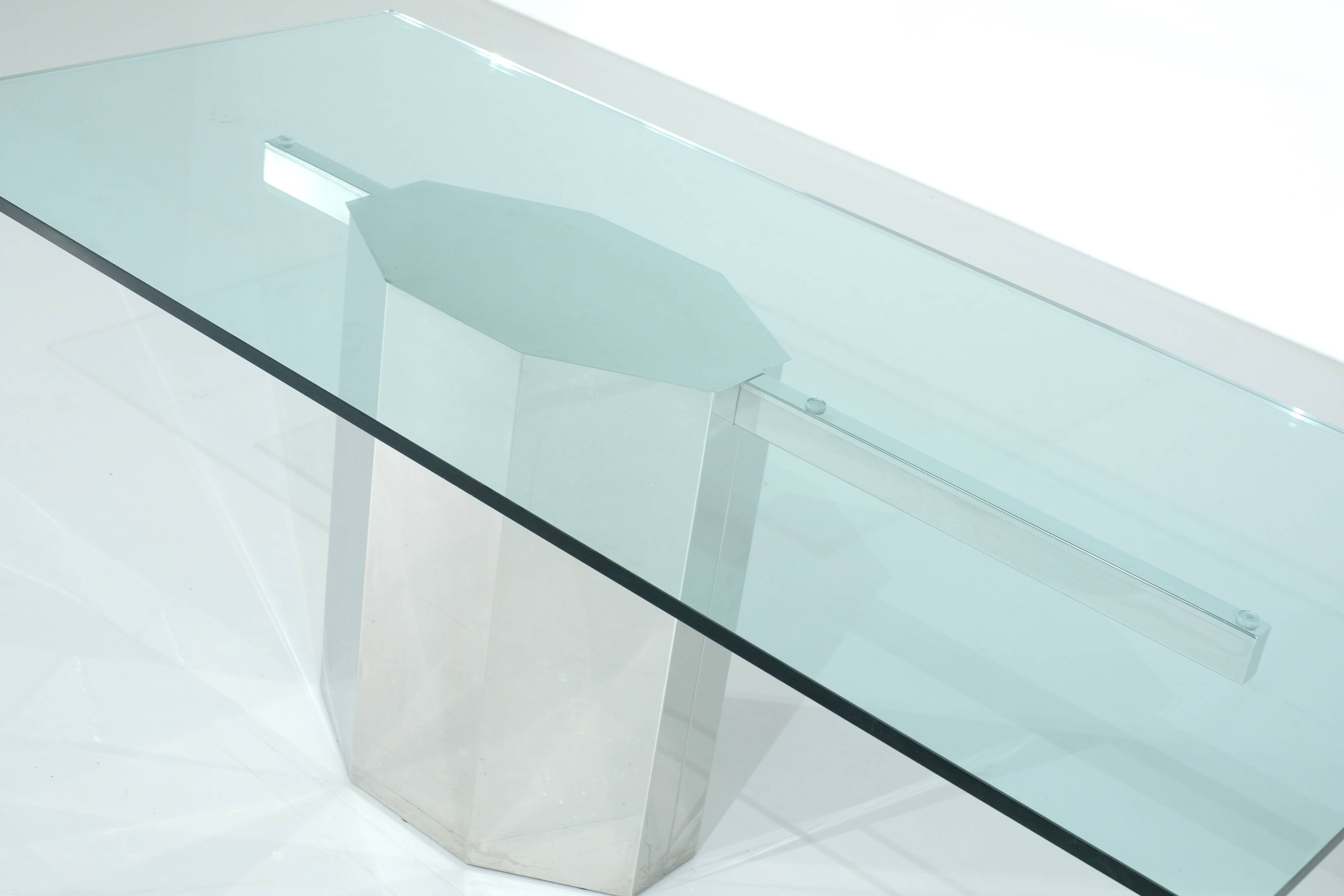 Glass table on chrome base, Italy - 1970s