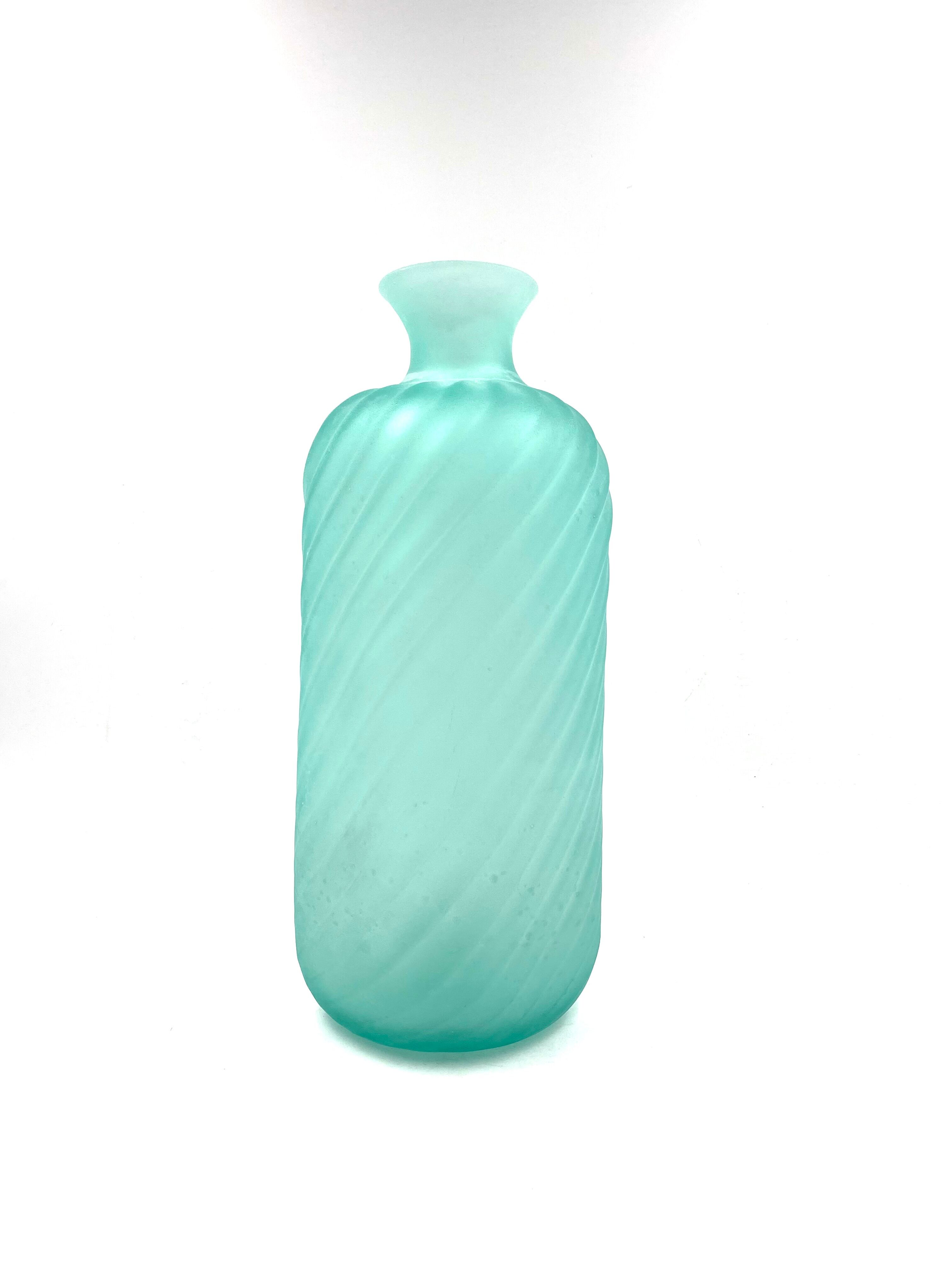 Gino Cenedese, Murano frosted glass aqua green vase, Cenedese, Murano Italy 1970s