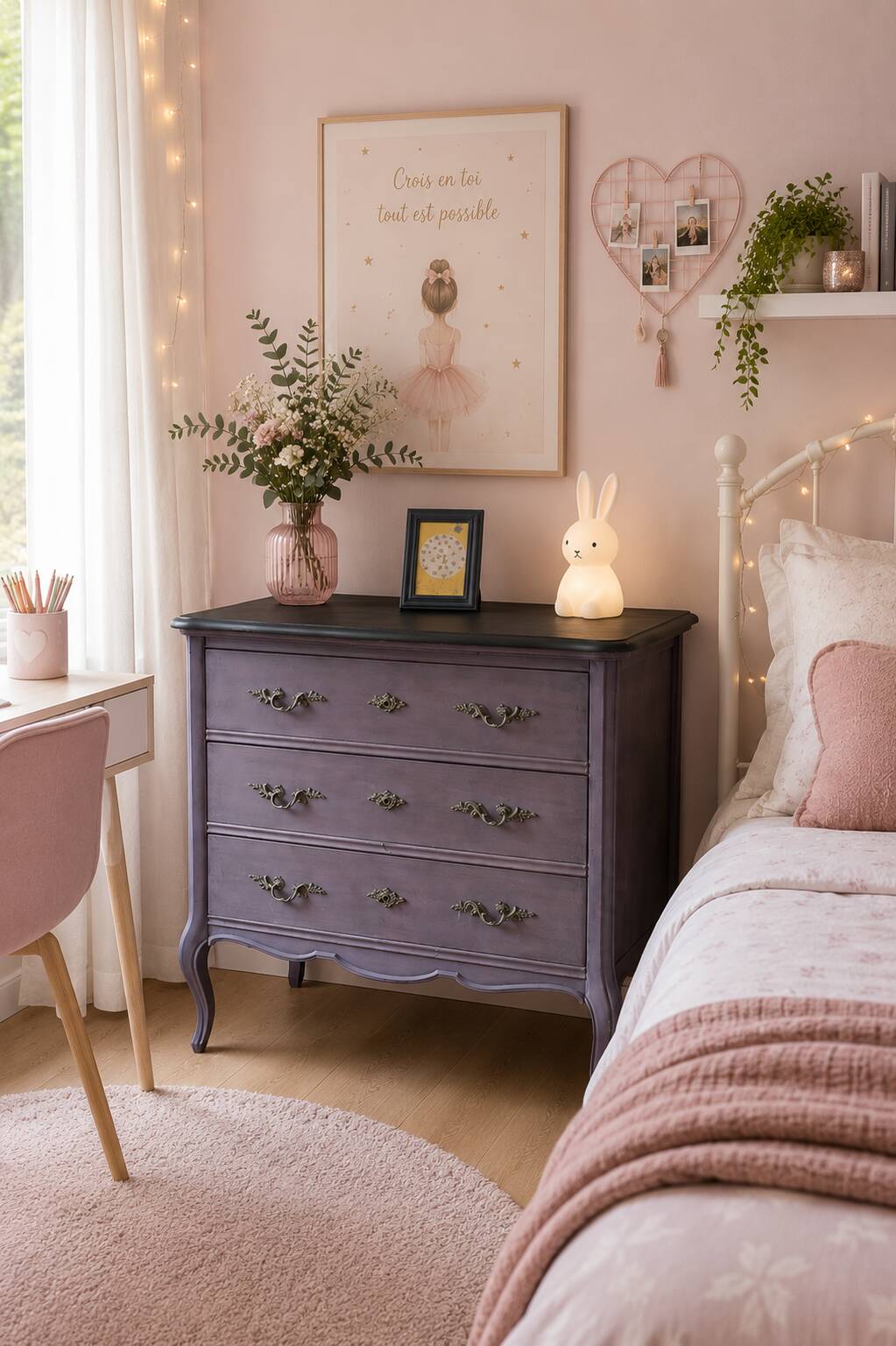 Classic commode with a violet patina