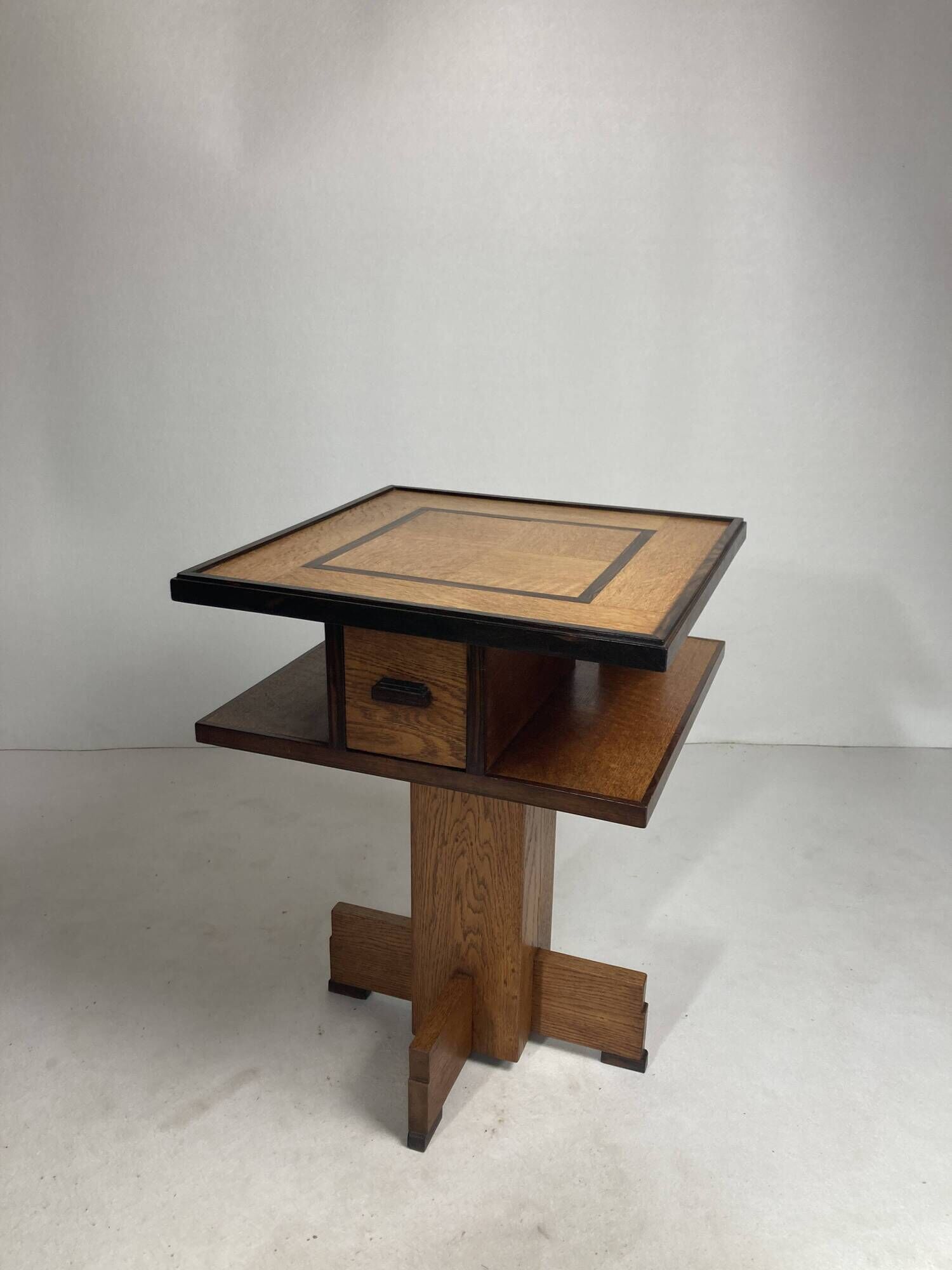 Dutch art deco Amsterdam school oak and coromandel side table, 1930s