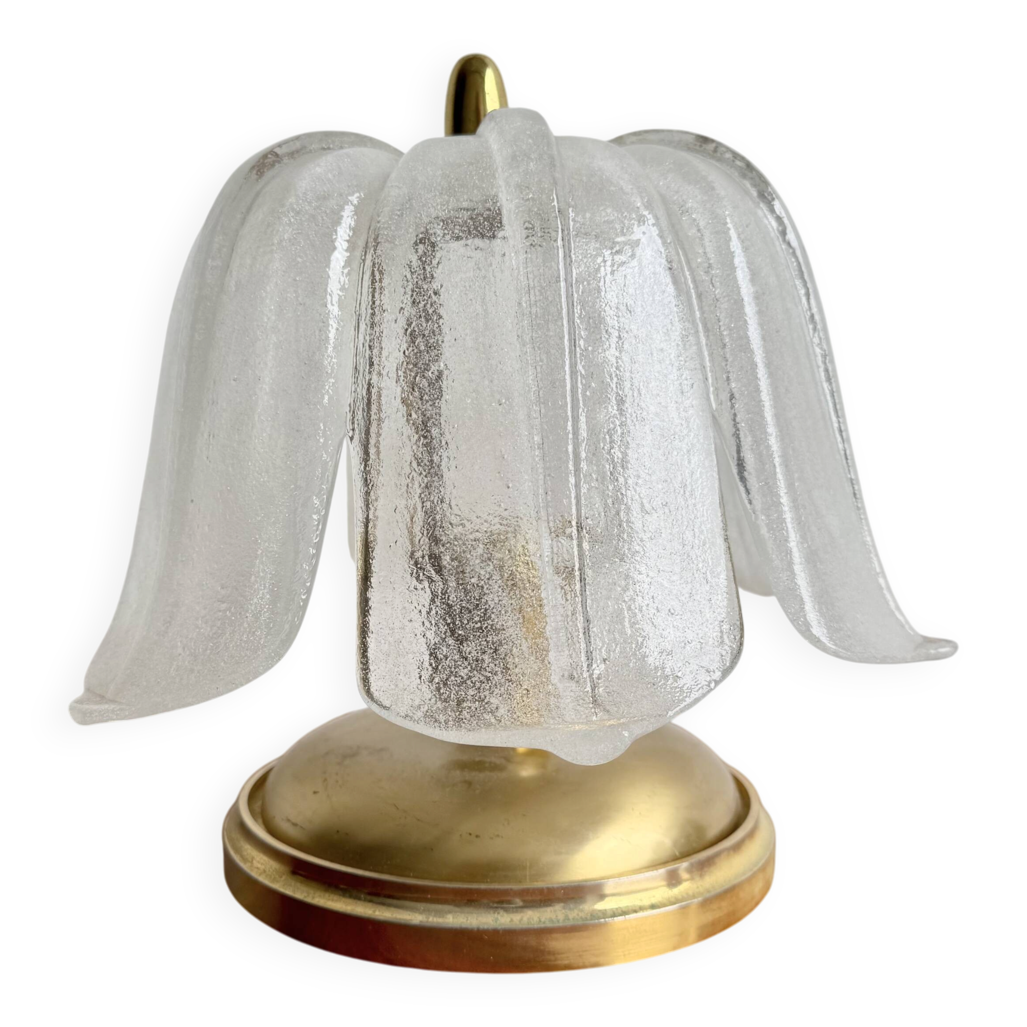Lampe de table en laiton vintage et verre en forme de feuille