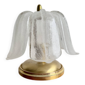 Lampe de table en laiton vintage et verre en forme de feuille