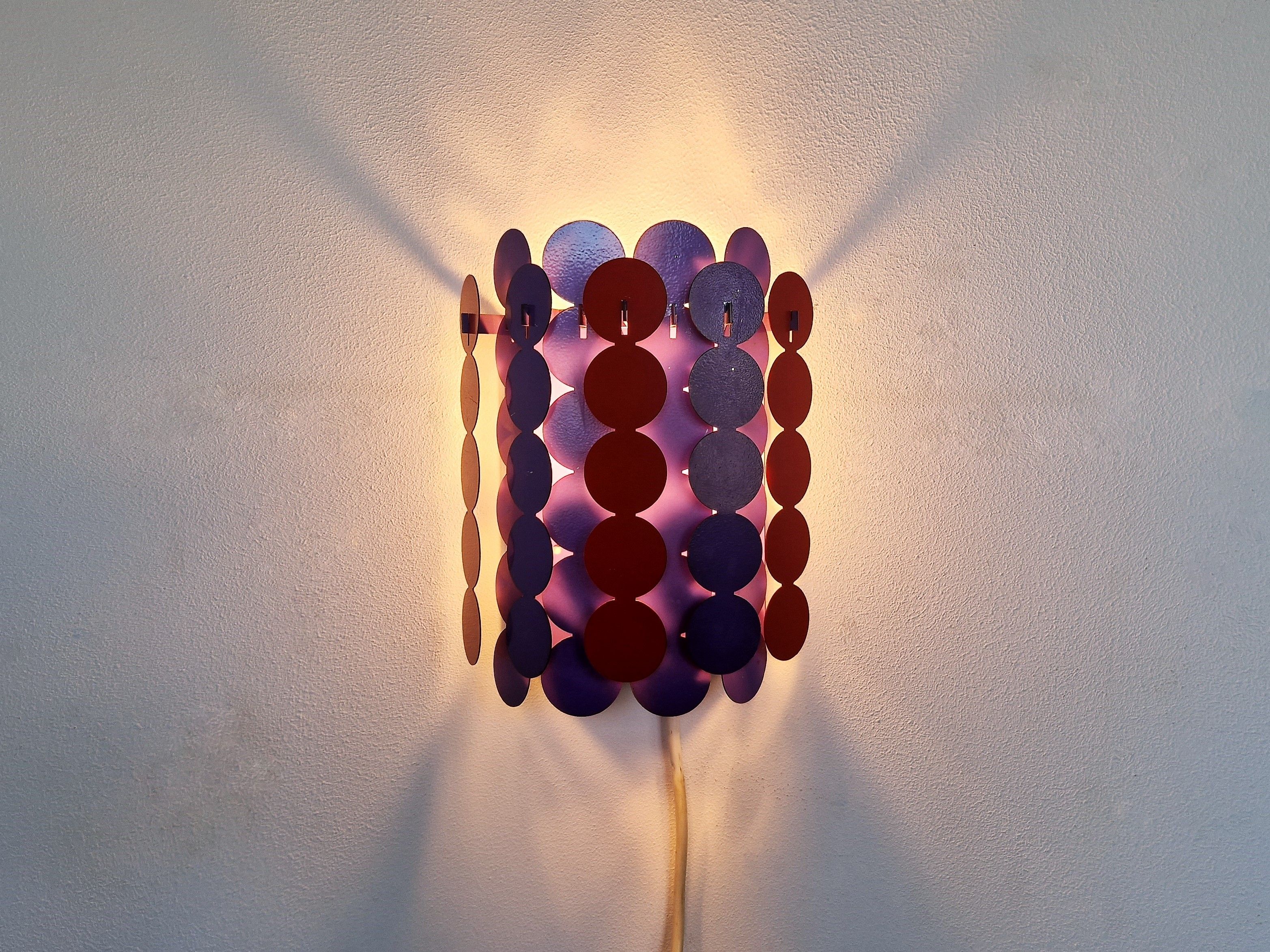 Red and purple metal strip wall lamp by Doria Leuchten, Germany 1960's/1970's
